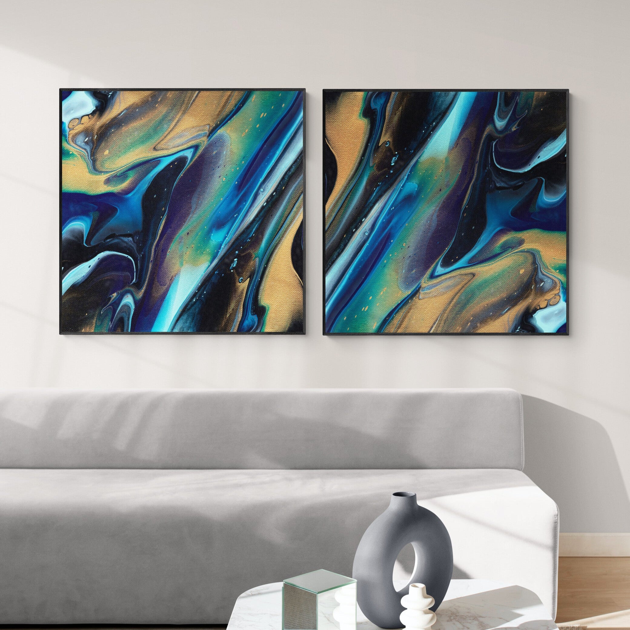 NL modern art-canvas-print-deep-passion-8-and-9 in black frame over-comfy-sofa-in-sun-drenched-room