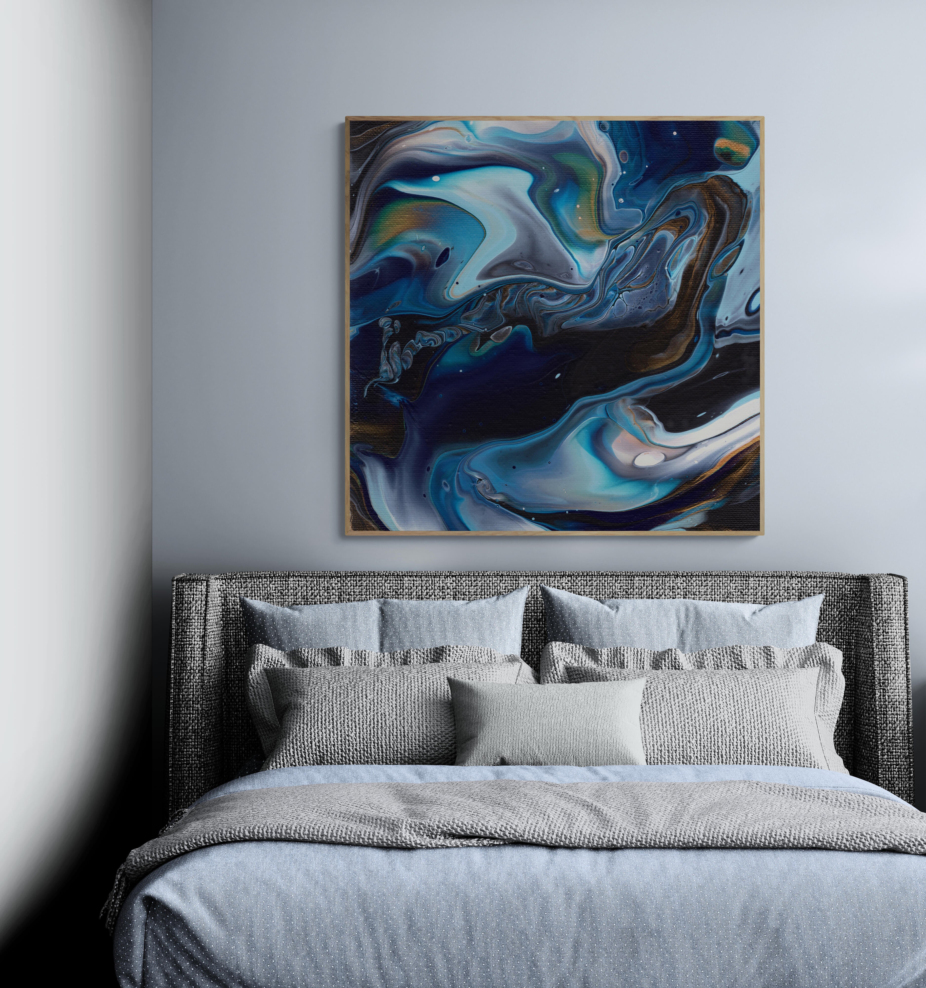 NL modern art-canvas-print-deep-passion-3-on-wall-in-cozy-bedroom-over-modern-bed-oak-frame