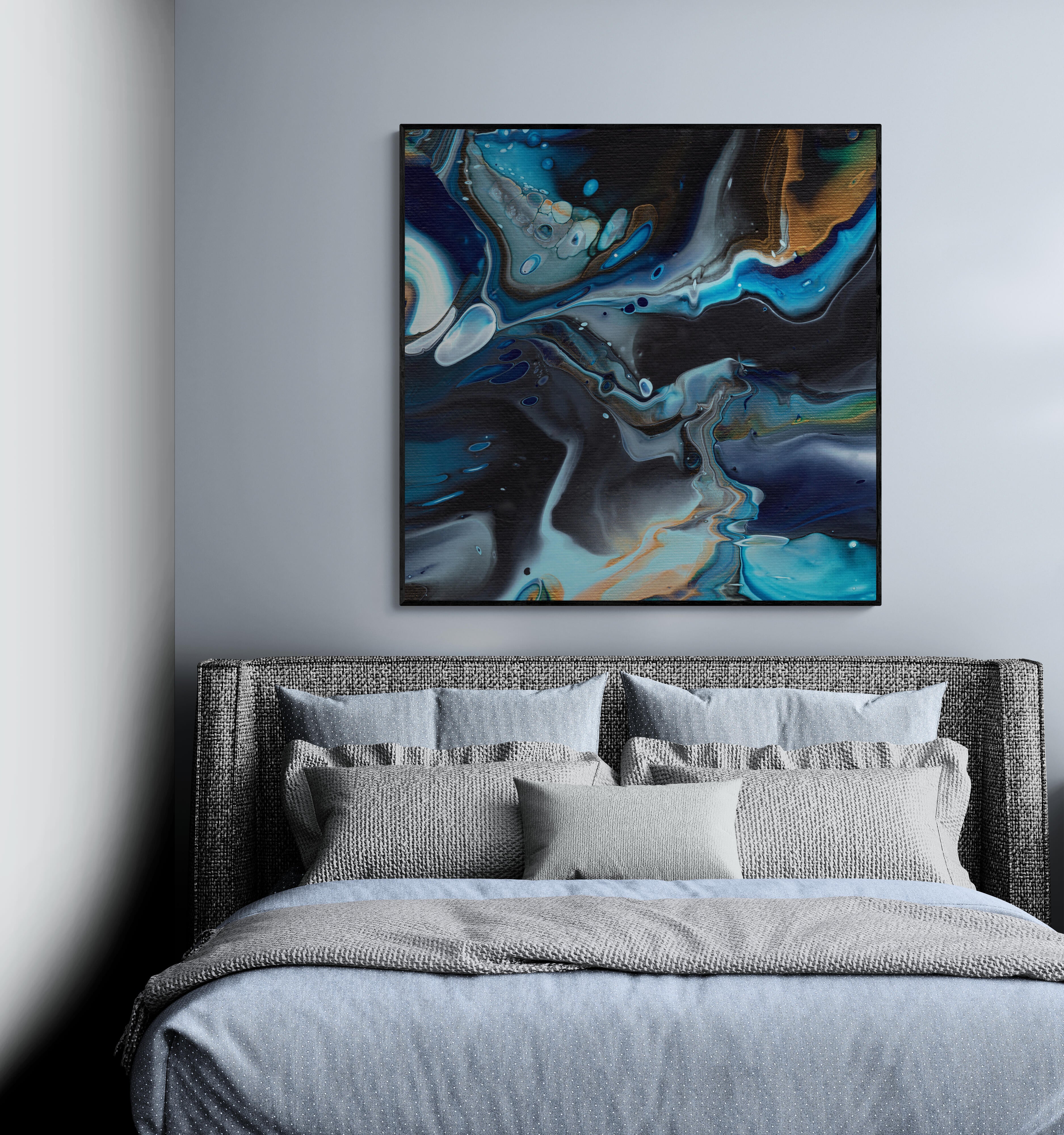 NL modern art-canvas-print-deep-passion-6-on-wall-in-cozy-bedroom-over-modern-bed-black-frame