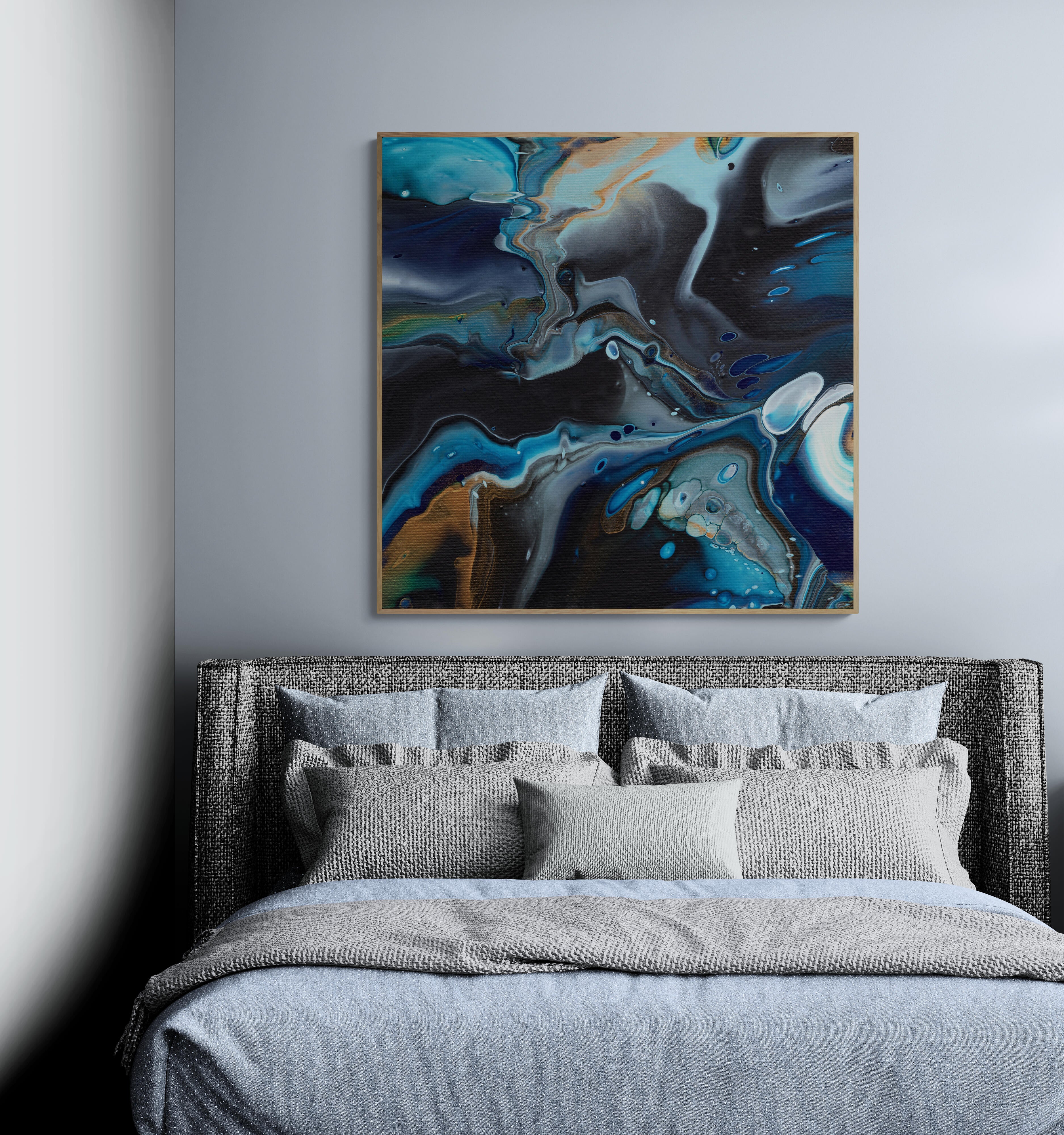 NL modern art-canvas-print-deep-passion-7-on-wall-in-cozy-bedroom-over-modern-bed-oak-frame