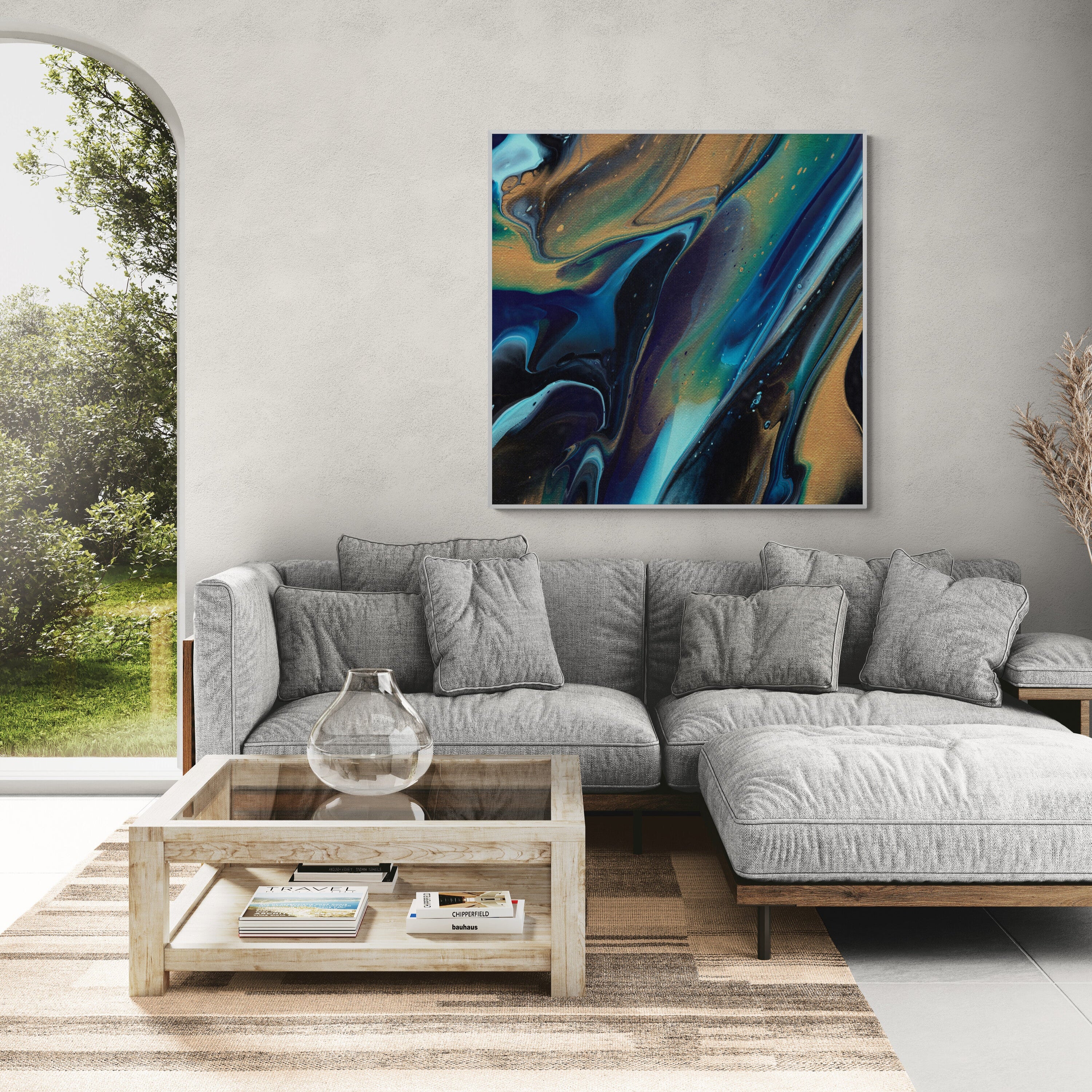 NL modern art-canvas-print-deep-passion-8-on-wall-in-living-room-with-comfy-sofa-and-window-views-white-frame