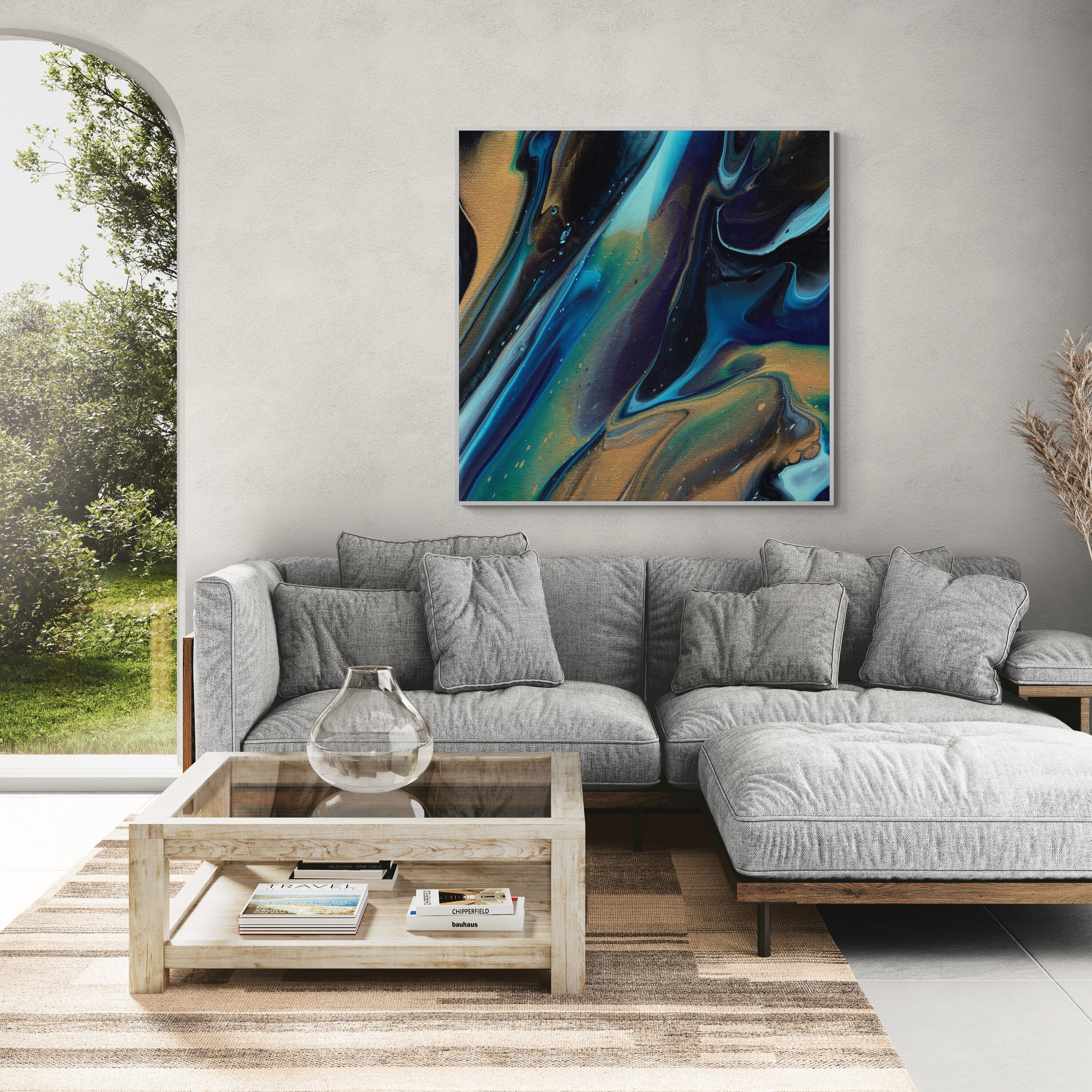 NL modern art-canvas-print-deep-passion-9-on-wall-in-living-room-with-comfy-sofa-and-window-views-white-frame