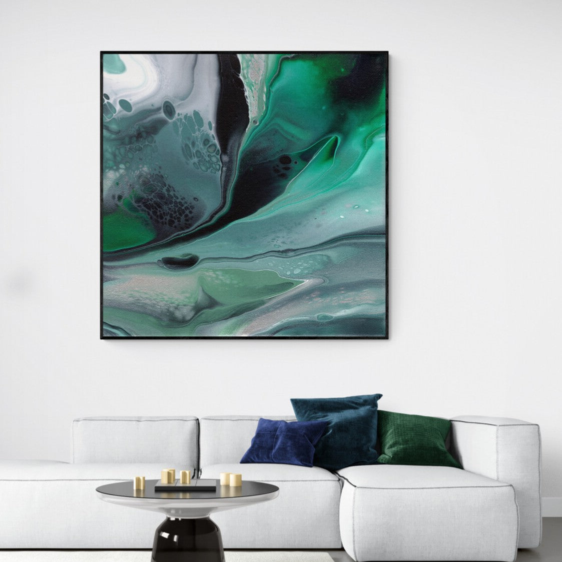 NL modern art-framed-prints-uplifting-malachite-6-in-modern-living-room-with-large-rug-black frame