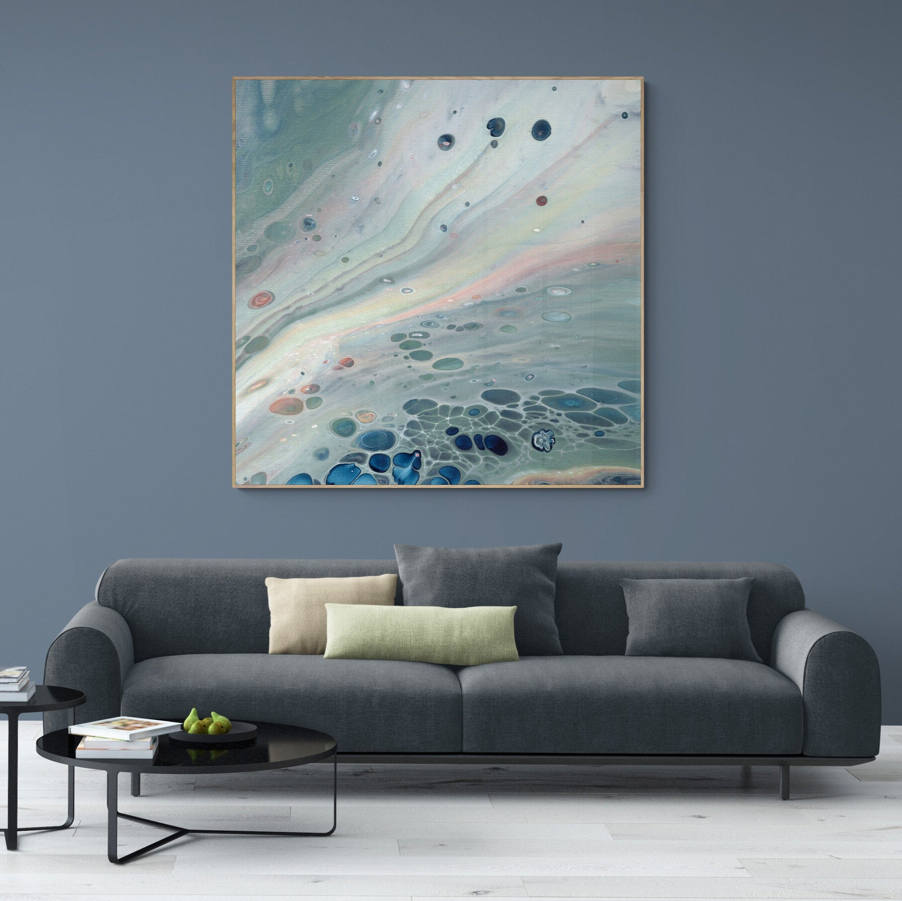 NL modern art-wall-art canvas print gentle-pastel-4-in oak frame in-modern-apartment-living-room