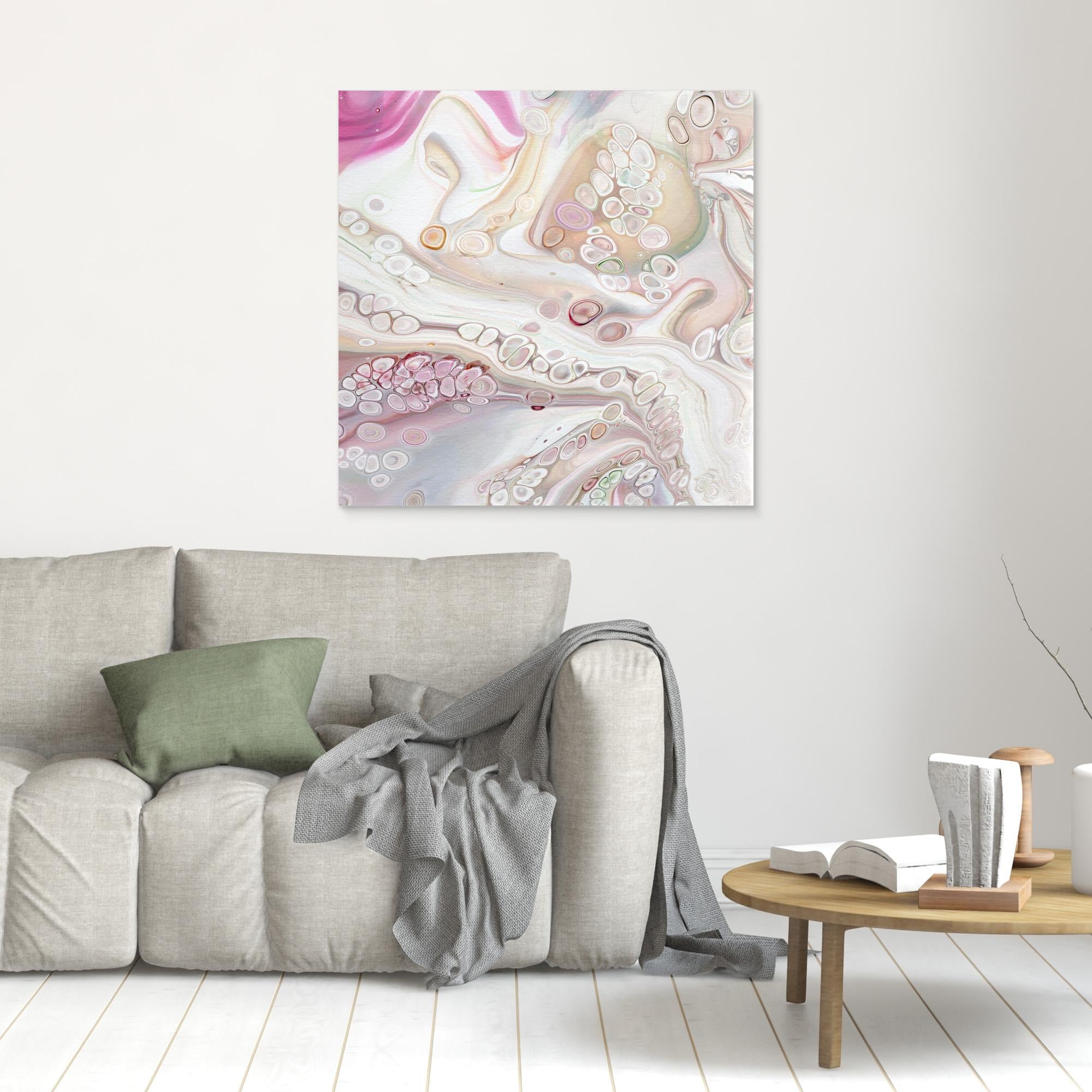 NL Modern Art Unframed Canvas Print Soft Tenderness 1 on wall over grey sofa