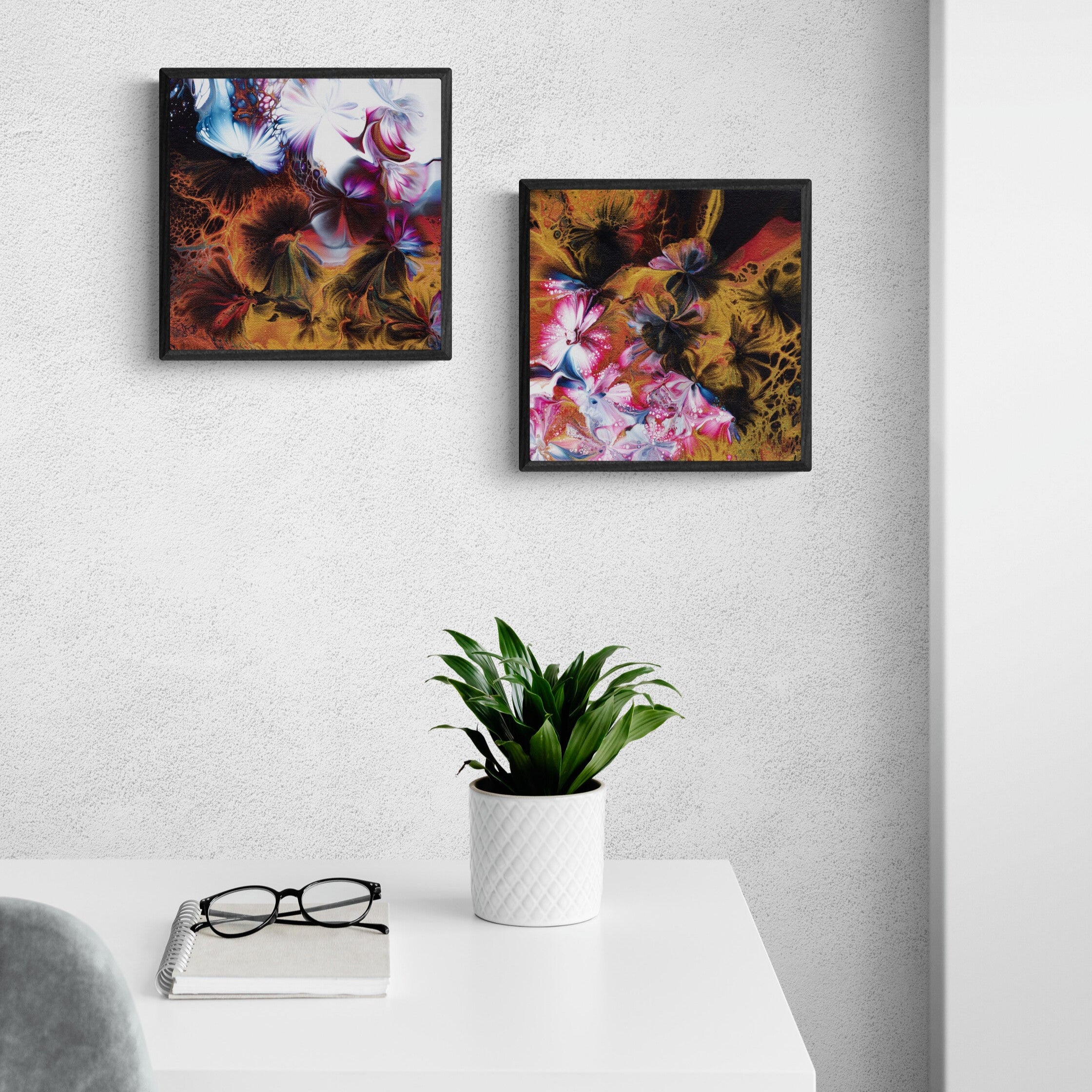 NL modern art-wall-art-canvas print abstract-floral-5-and-6-in-black frame in bright-minimal-home-office