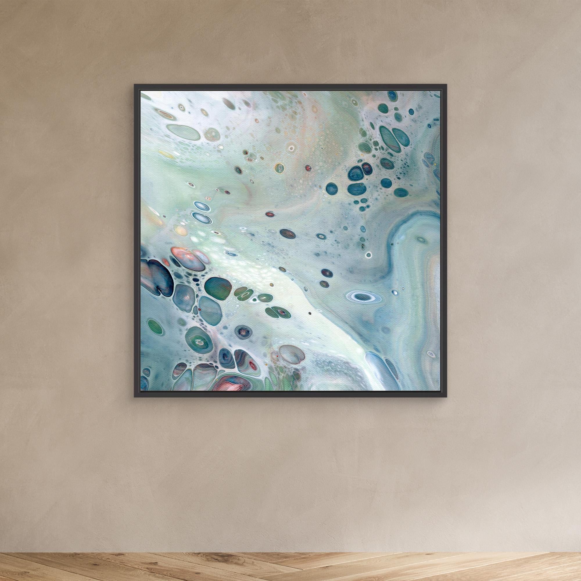 NL modern art Wall Art Canvas Print Gentle Pastel 3 in black frame on wall