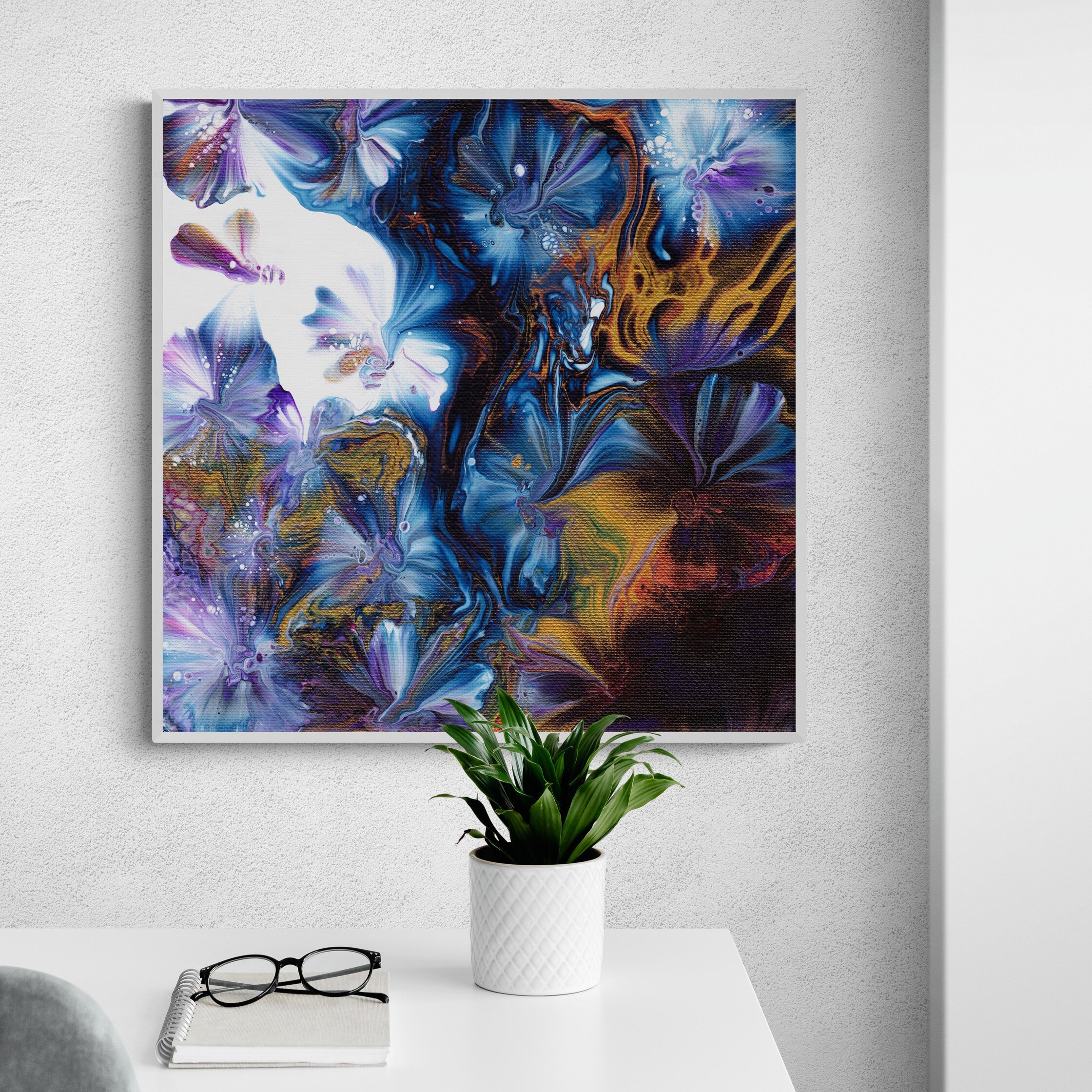 NL modern art-wall-art-canvas print abstract-floral-2-in white frame in-bright-minimal-home-office