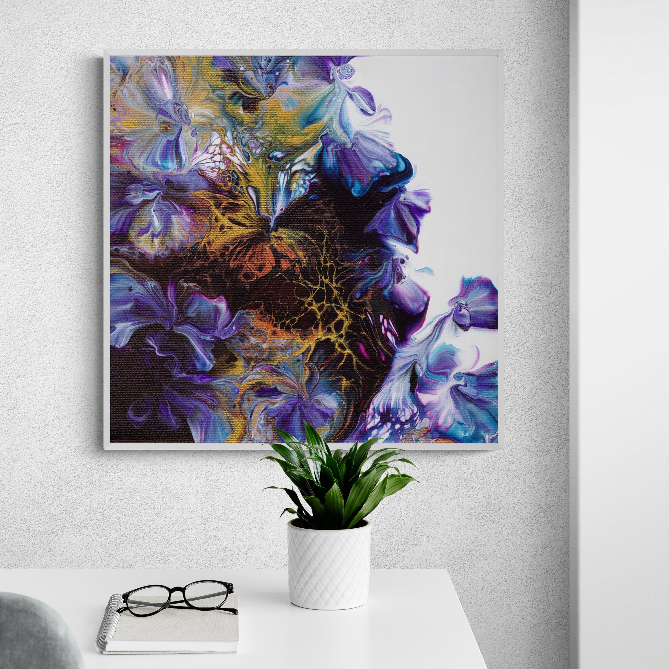 NL modern art-wall-art-canvas print abstract-floral-4-in white frame in bright-minimal-home-office