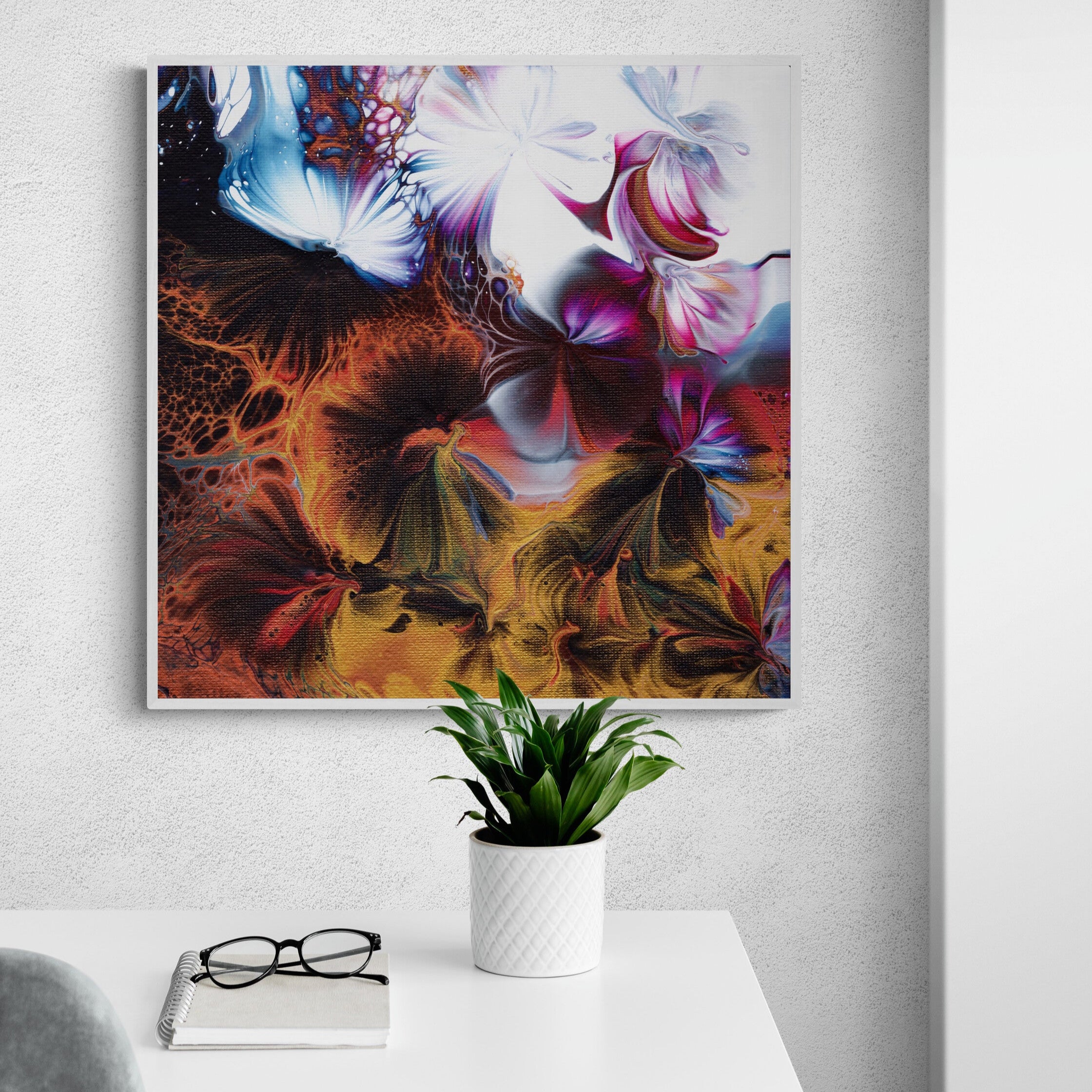 NL modern art-wall-art-canvas print abstract-floral-6-in white frame in bright-minimal-home-office