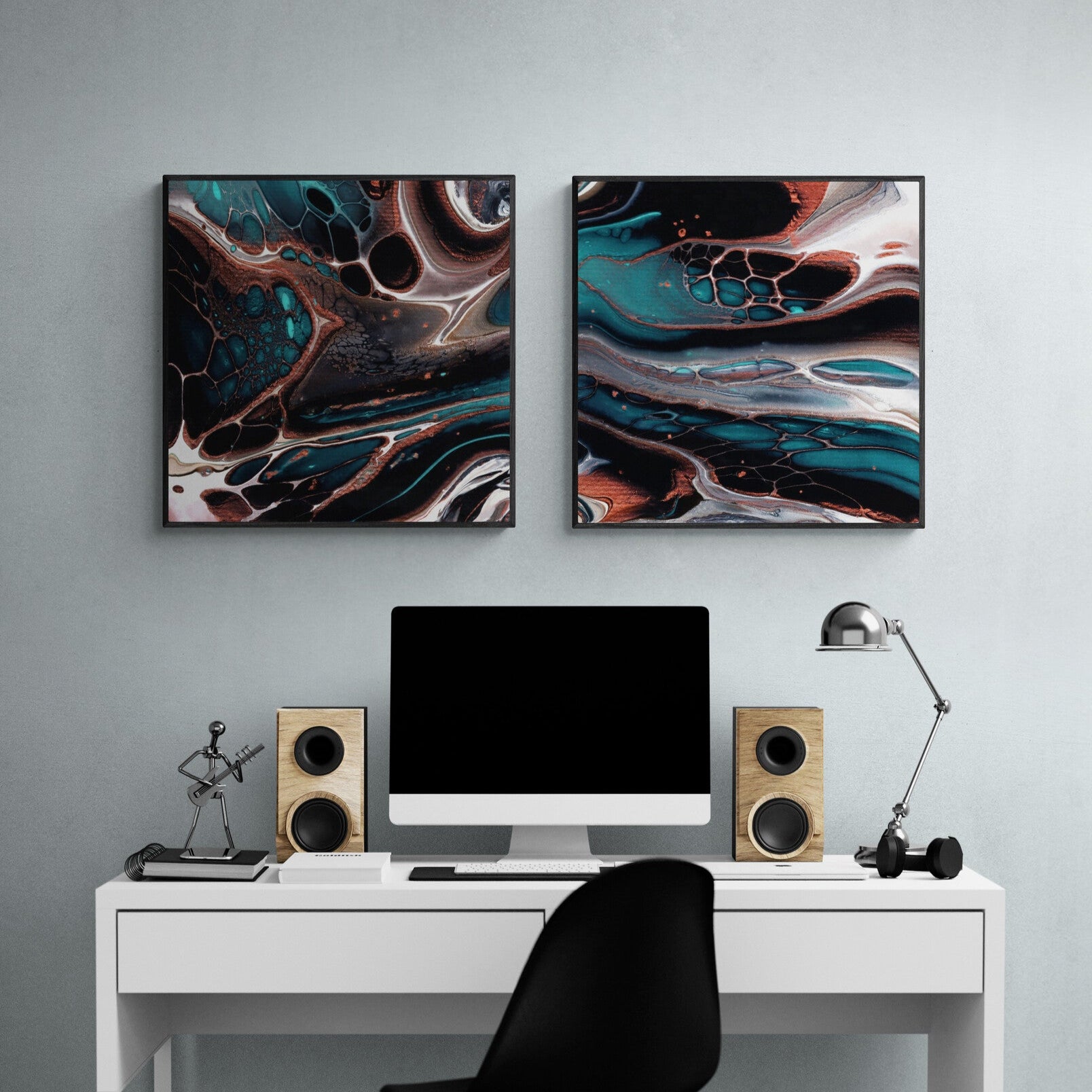 Wall Art Manchester canvas print Healing Teal 5 and 6 in black frame