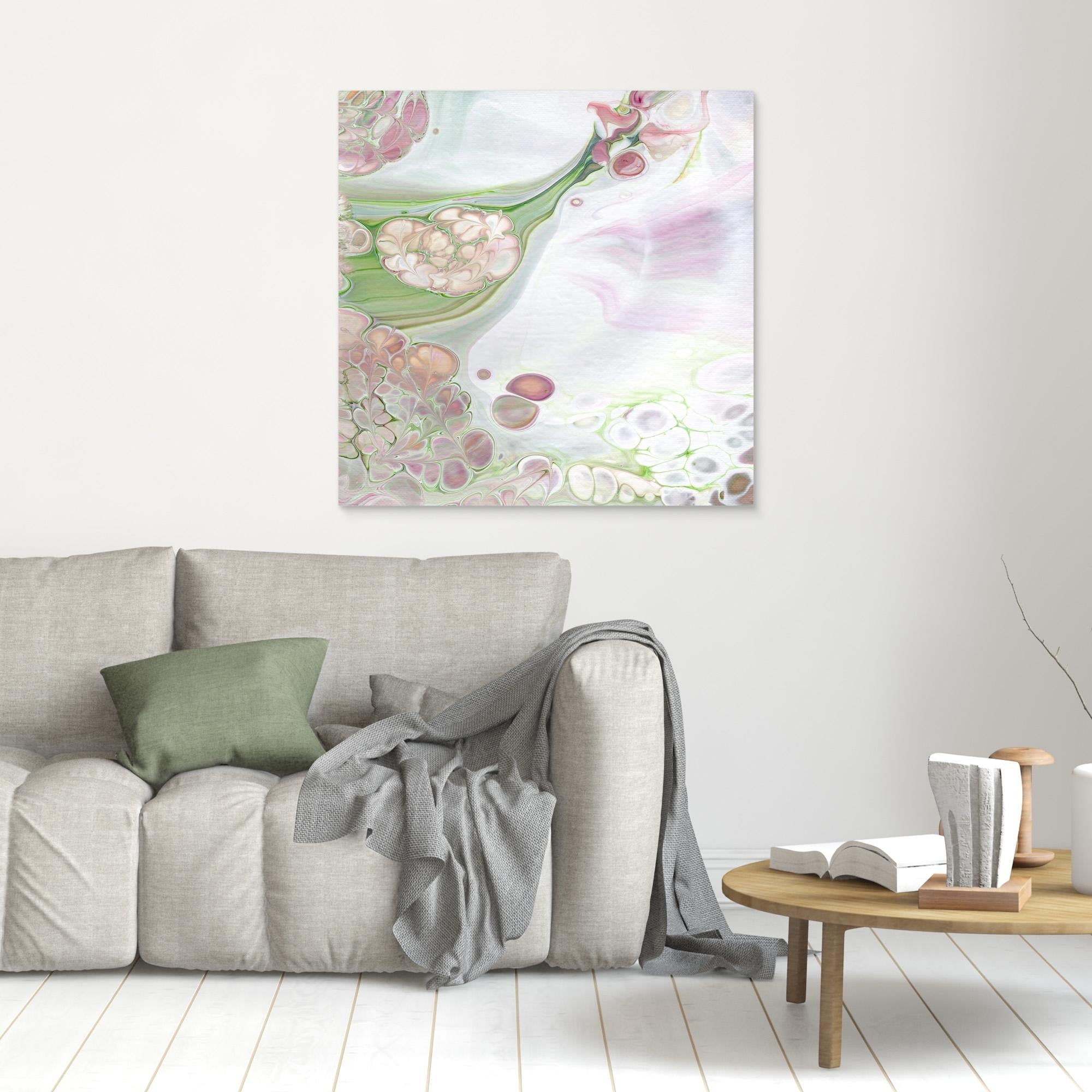 NL Modern Art Unframed Canvas Print Soft Tenderness 4 on wall over grey sofa