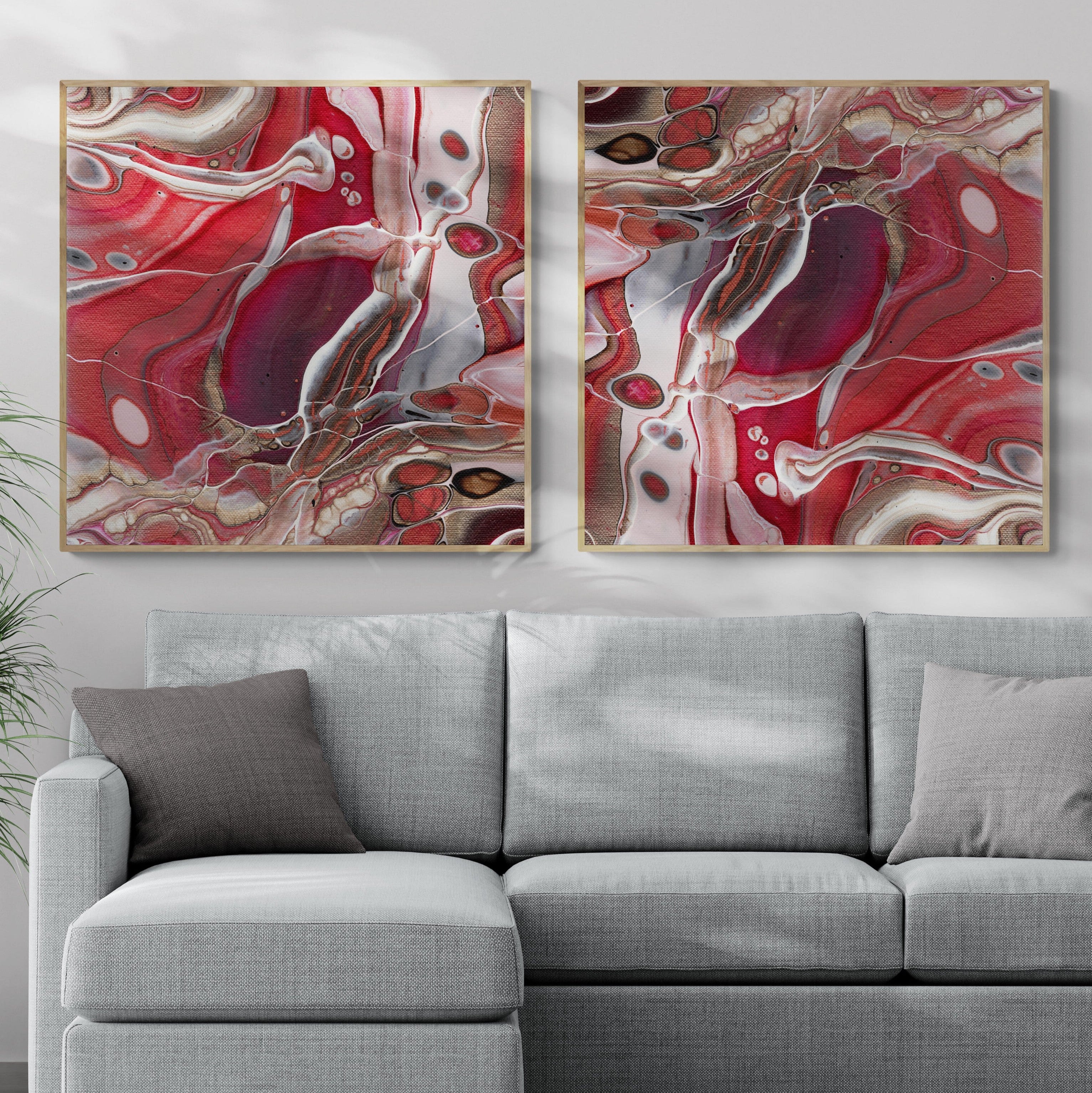 NL modern art-canvas-print-ardent-love-1-and-2-on-wall-in-living-room-with-sofa-and-tropical-plant-oak-frame