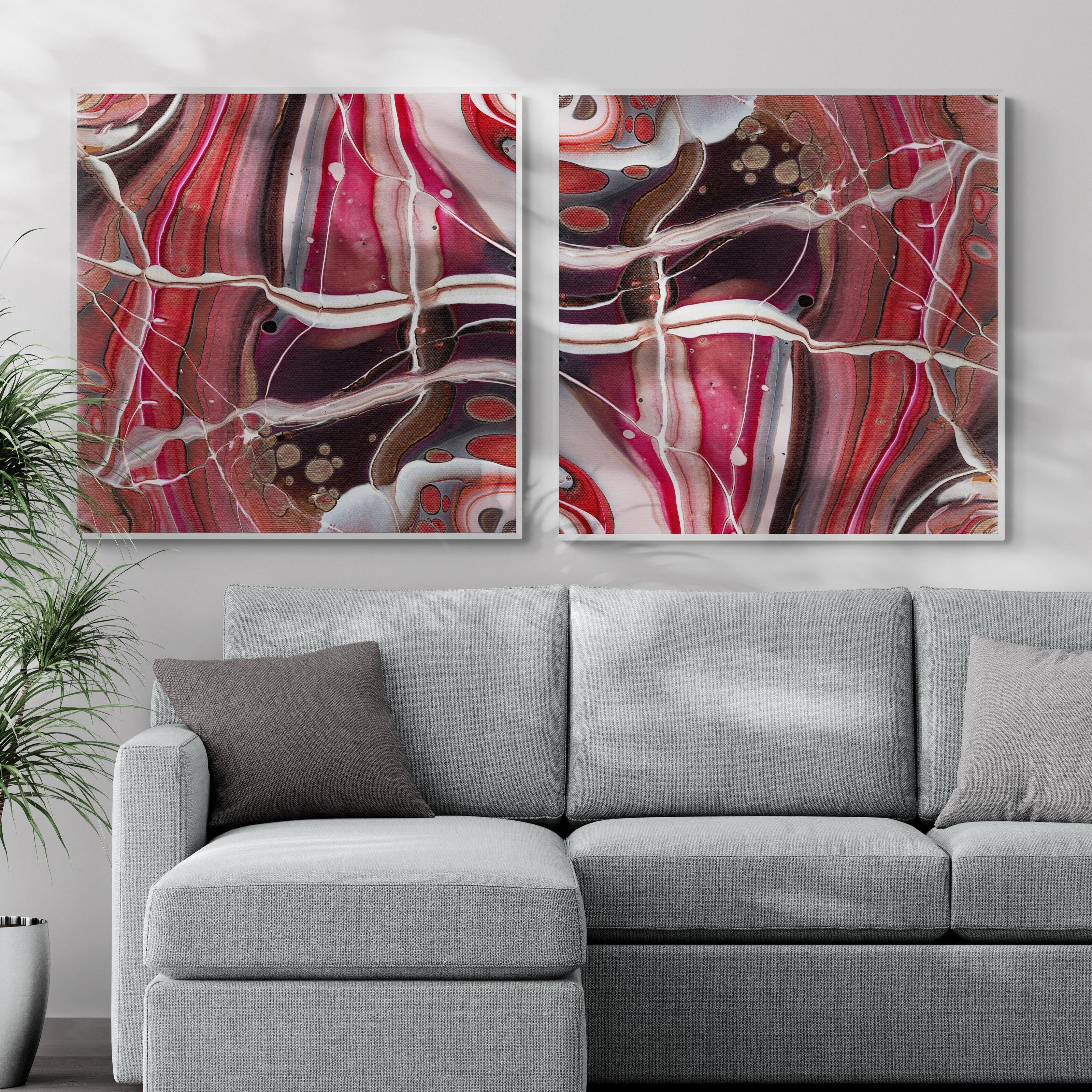 NL modern art-canvas-print-ardent-love-3-and-4-on-wall-in-living-room-with-sofa-and-tropical-plant-white-frame
