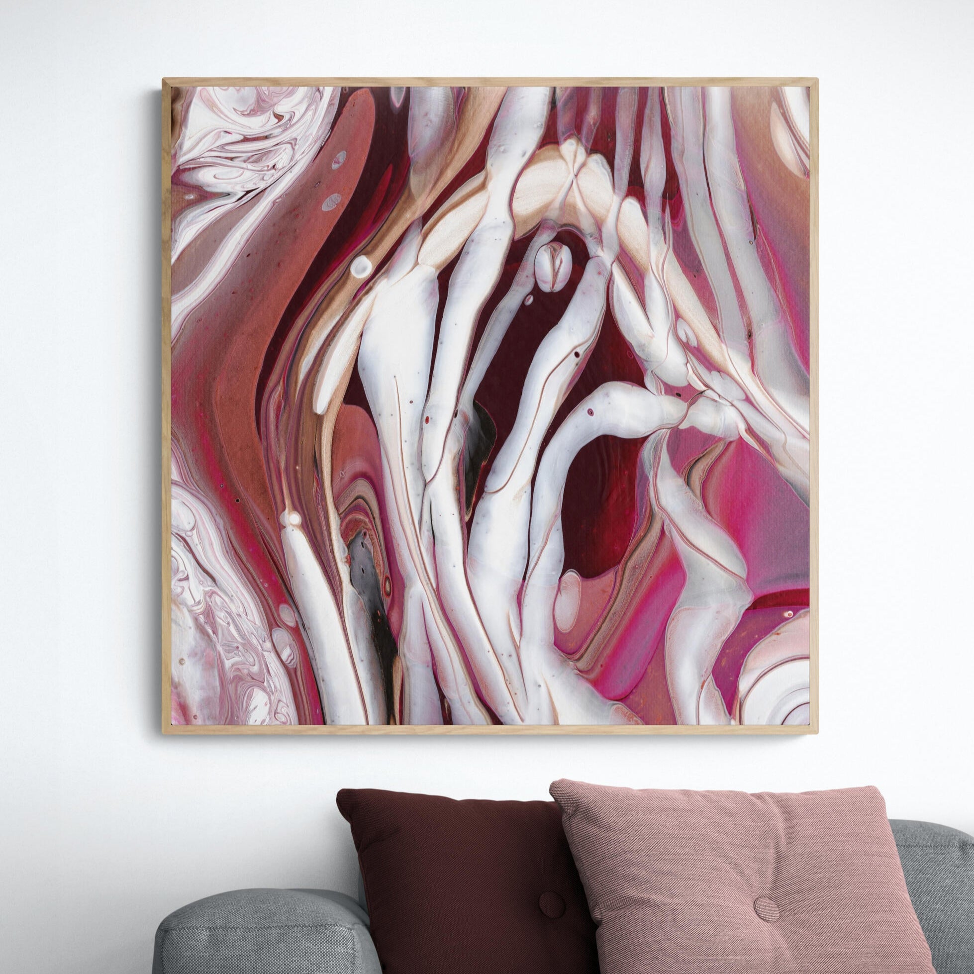 NL modern art-canvas-print-ardent-love-8-in oak frame on wall over-cosy-sofa-in-living-room