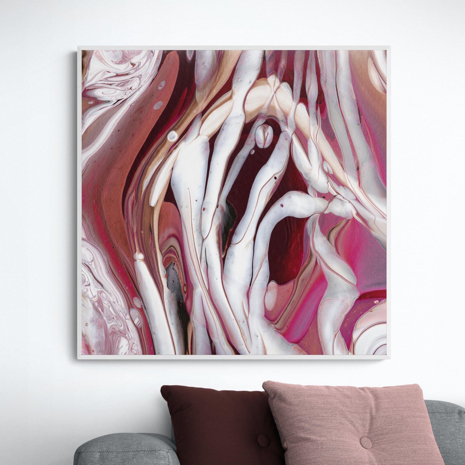 NL modern art-canvas-print-ardent-love-8-on wall over-cosy-sofa-in-living-room-white-frame