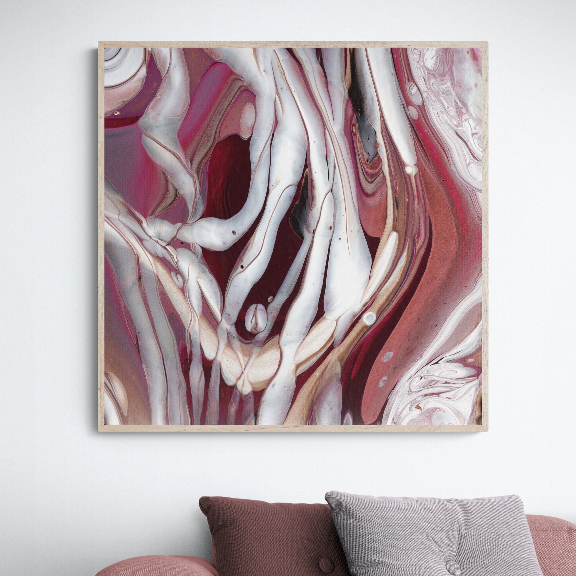 NL modern art-canvas-print-ardent-love-9 in oak frame over-cosy-sofa-in-living-room