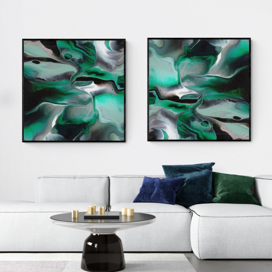 NL modern art-framed-prints-uplifting-malachite-3-and-4-diptych-in-modern-living-room-with-large-rug