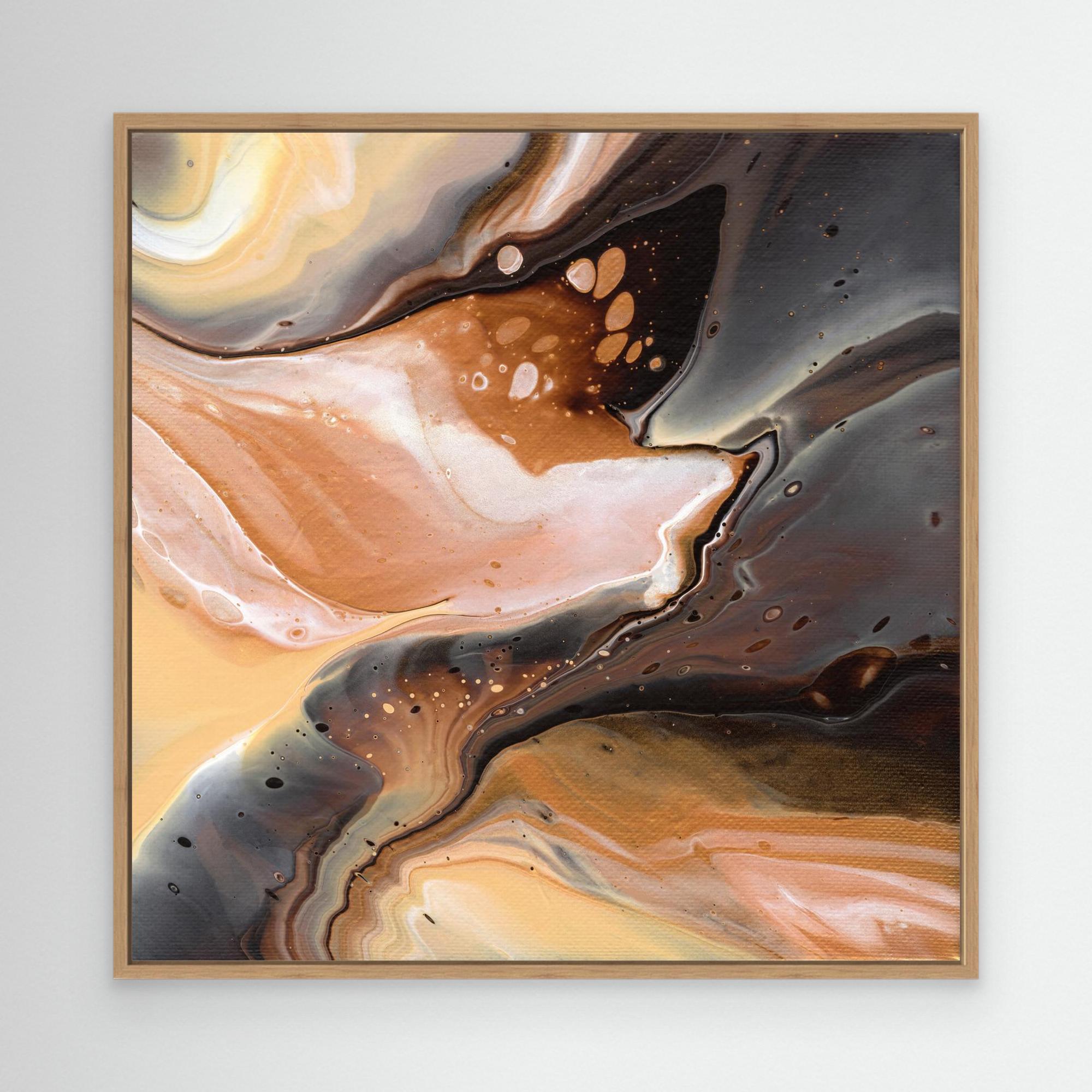 NL Modern Art Canvas Print Comforting Chocolate Caramel 3 in oak frame