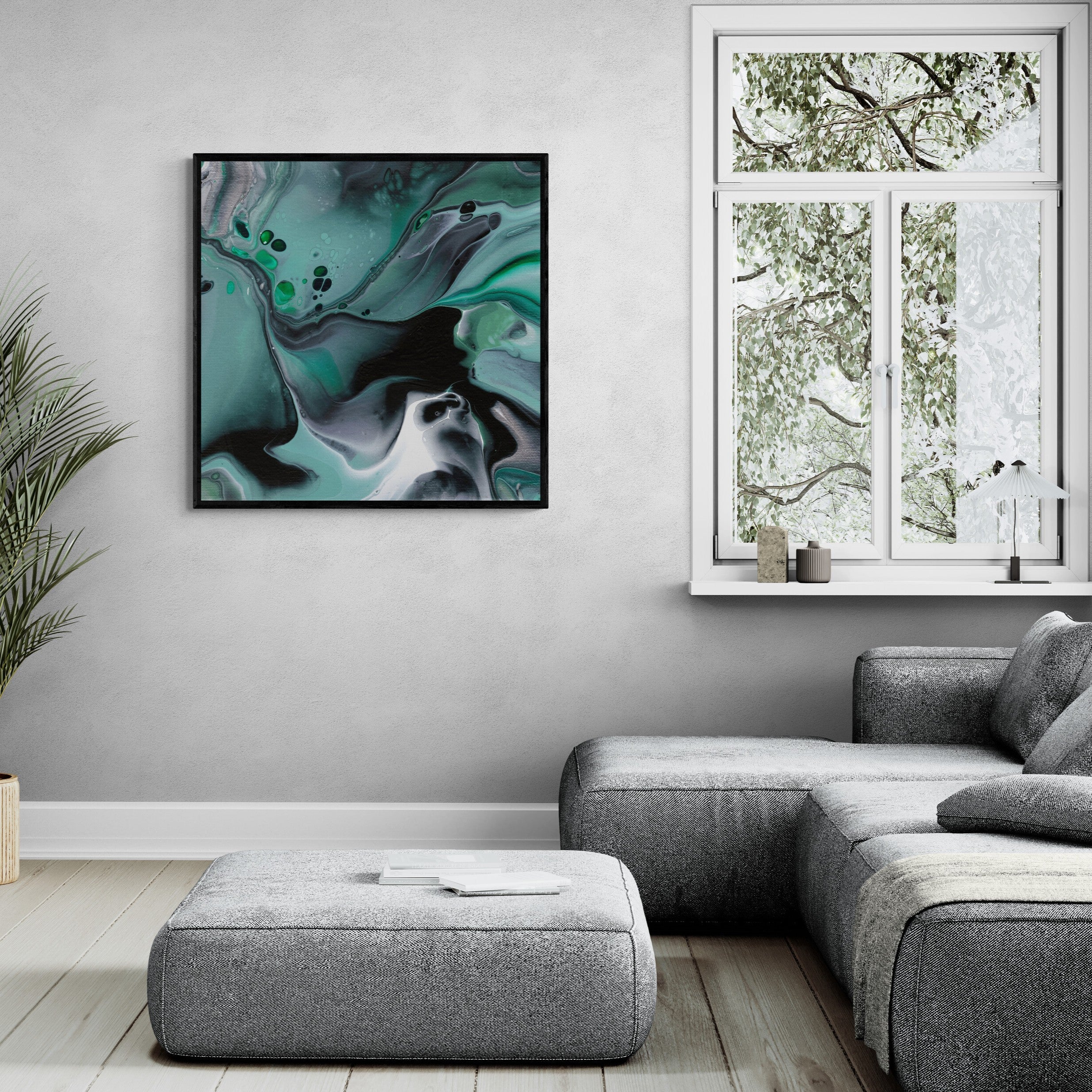 NL modern art-art-print-manchester-uplifting-malachite-1-in-bright-living-room-with-tropical-plant