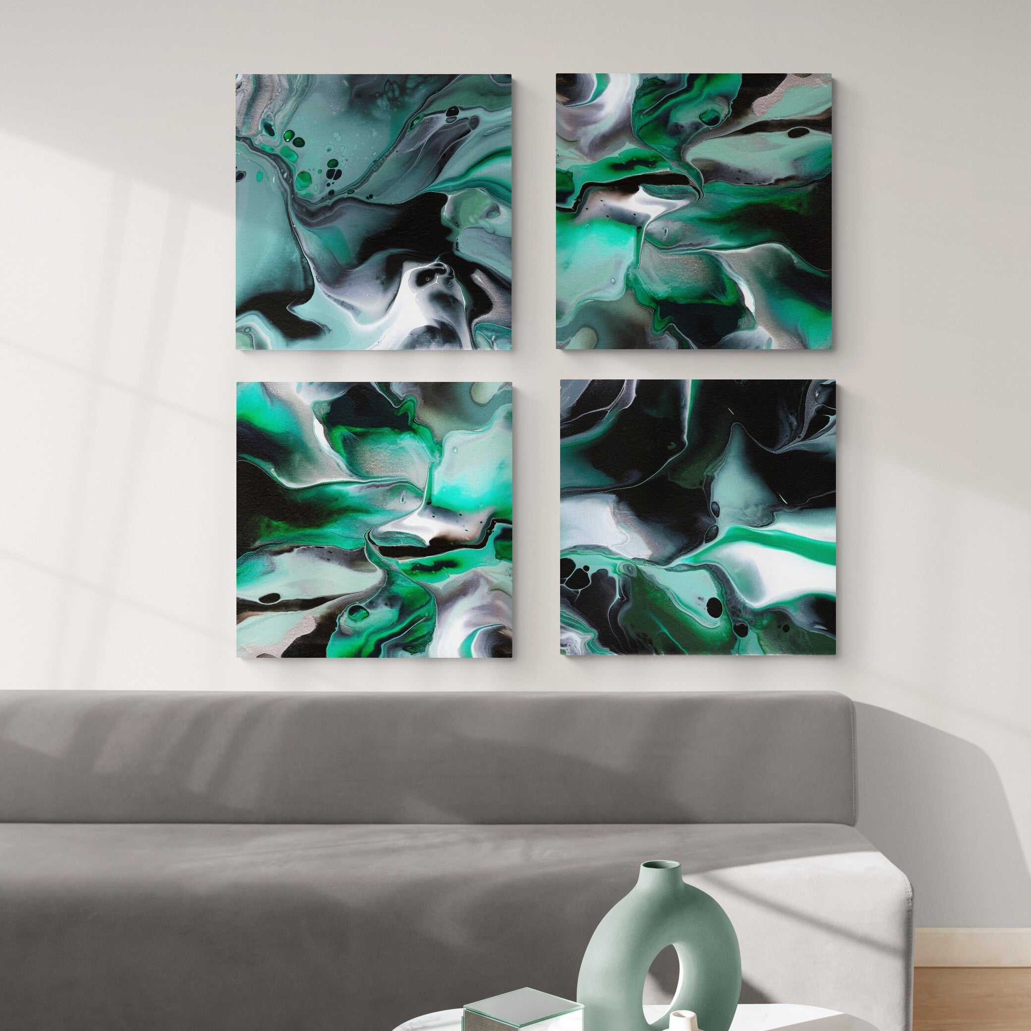 NL modern art-art-print-manchester-uplifting-malachite-1-2-3-4-unframed-over-comfy-sofa-in-sundrenched-living-room