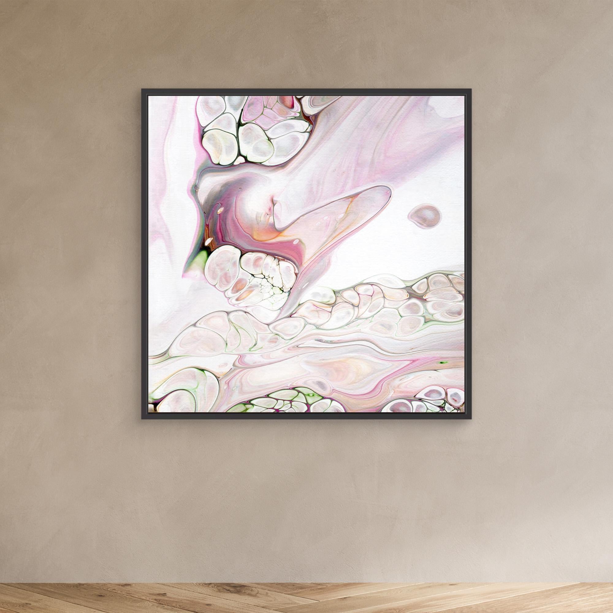 NL Modern Art Canvas Print Soft Tenderness 3 in black frame on wall