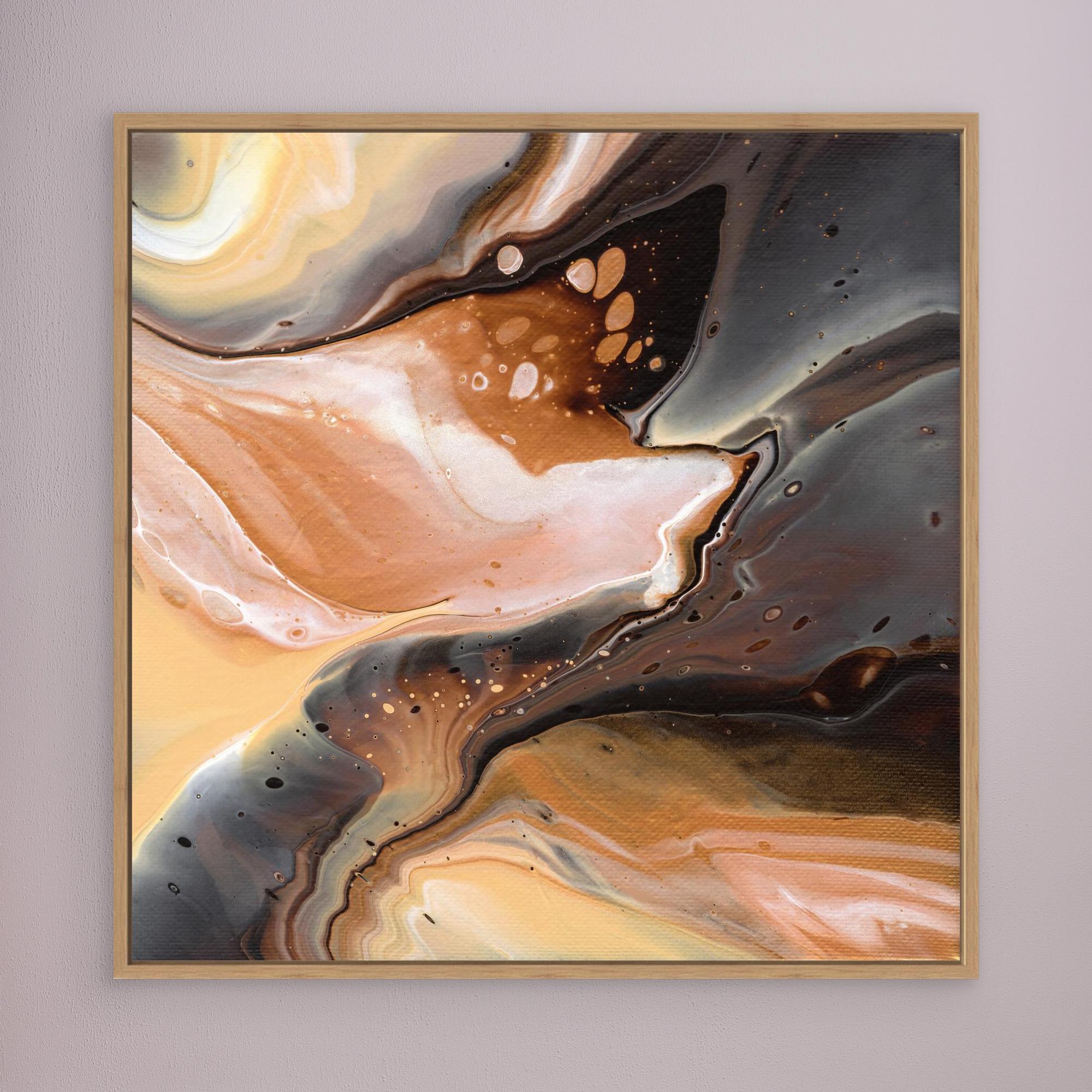 NL Modern Art Canvas Print Comforting Chocolate Caramel 3 in oak frame