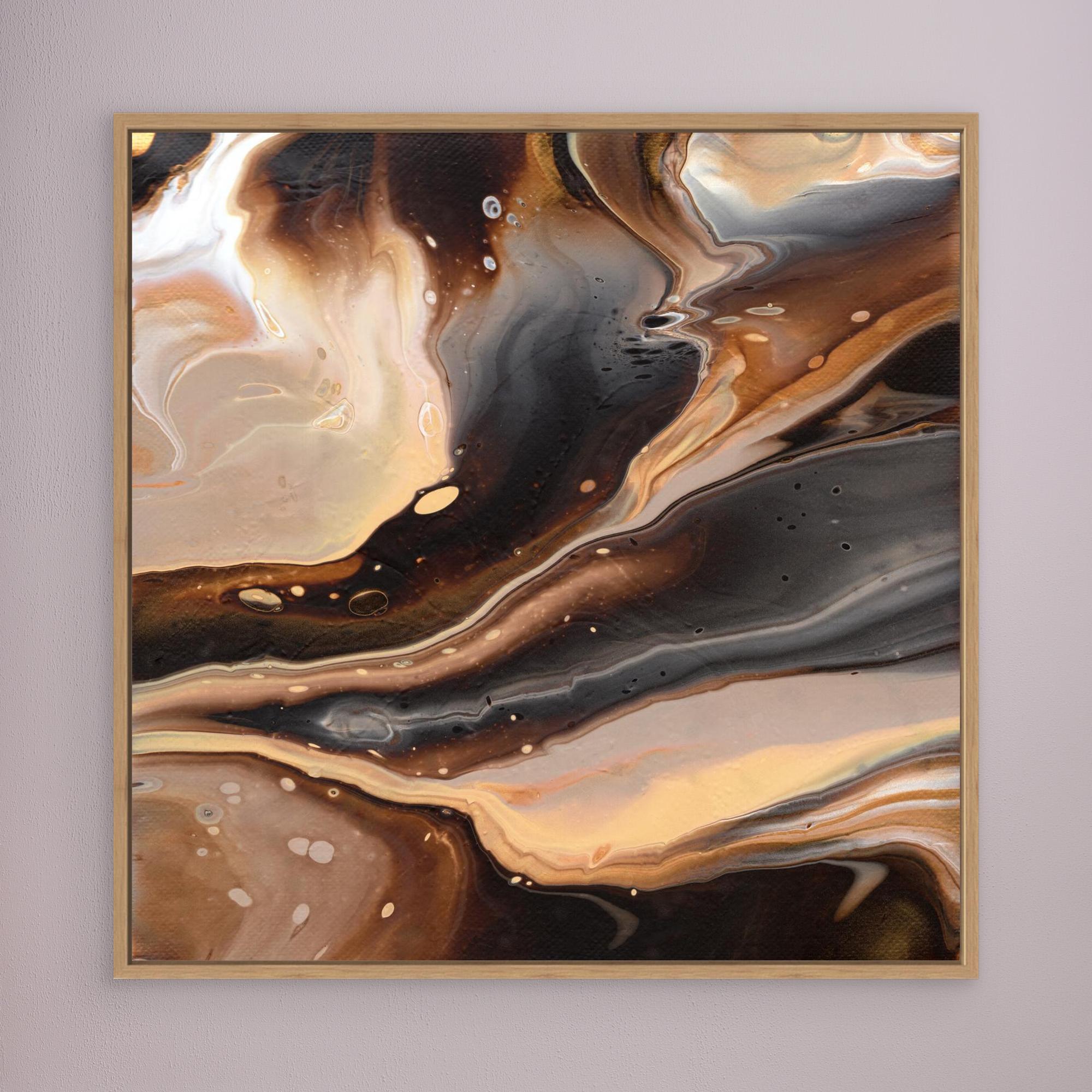 NL Modern Art Canvas Print Comforting Chocolate Caramel 2 in oak frame
