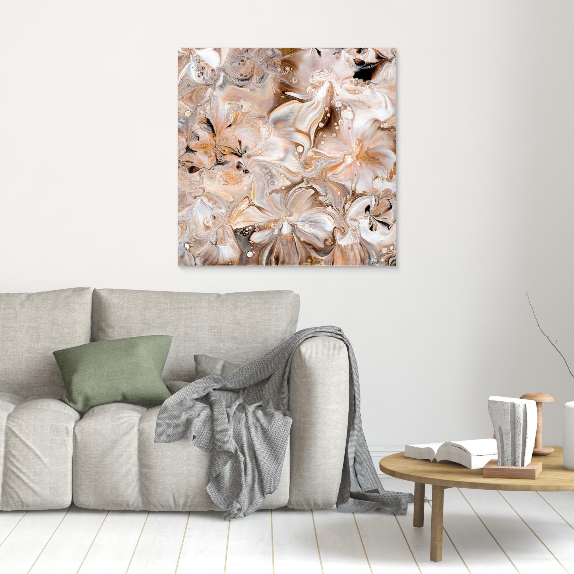 NL modern art Art Prints Soothing Neutrals 4 unframed on wall over grey sofa