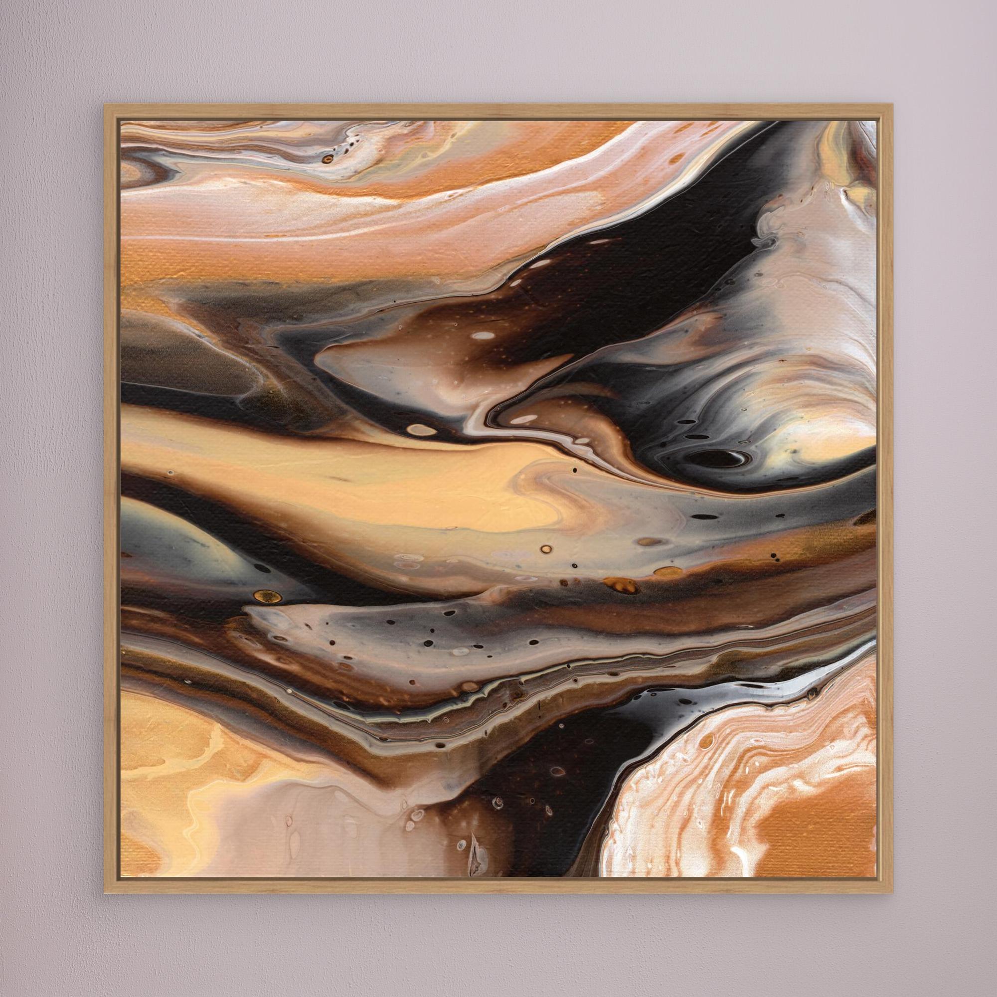 NL Modern Art Canvas Print Comforting Chocolate Caramel 1 in oak frame