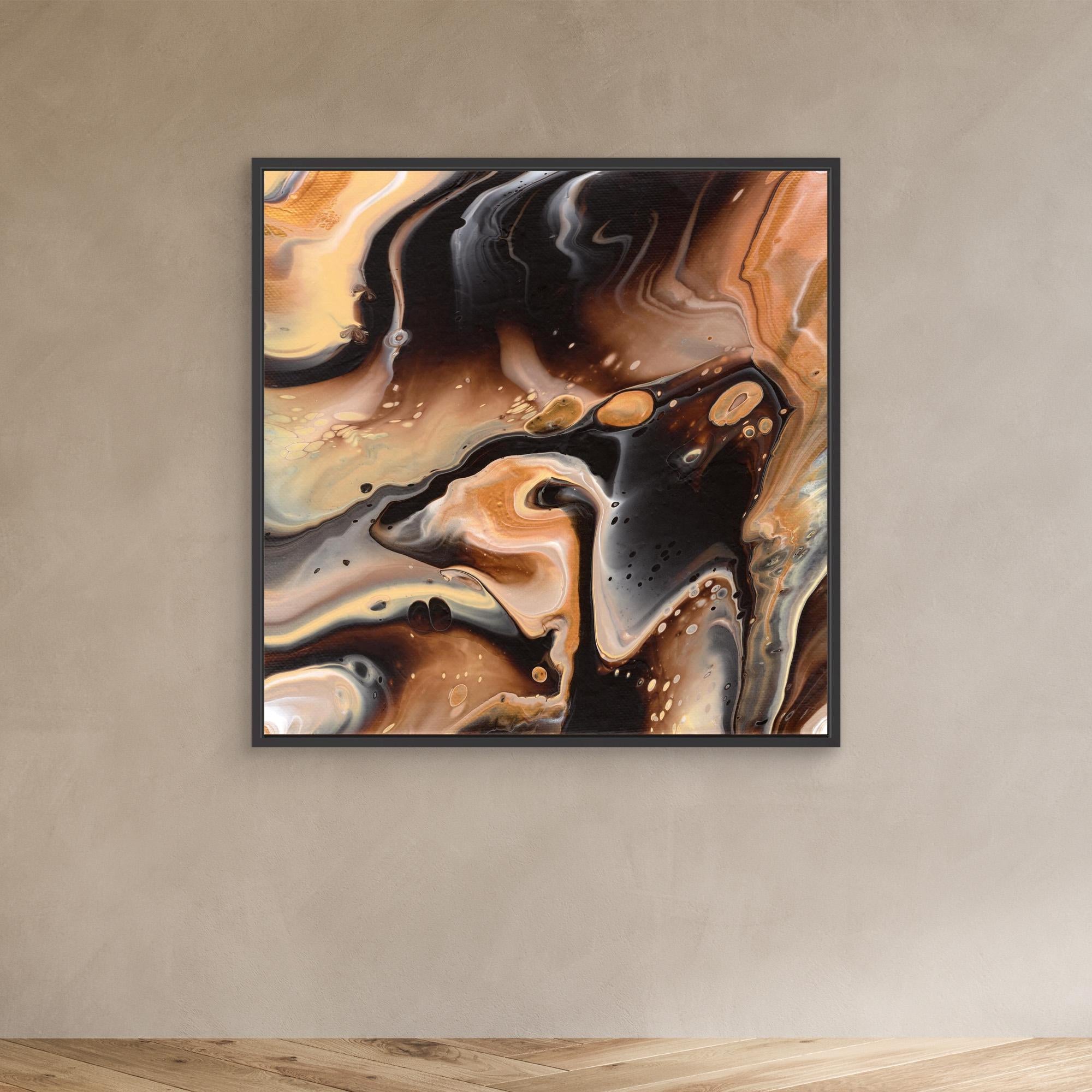 NL modern art Canvas Print Comforting Chocolate Caramel 4 in black frame on wall