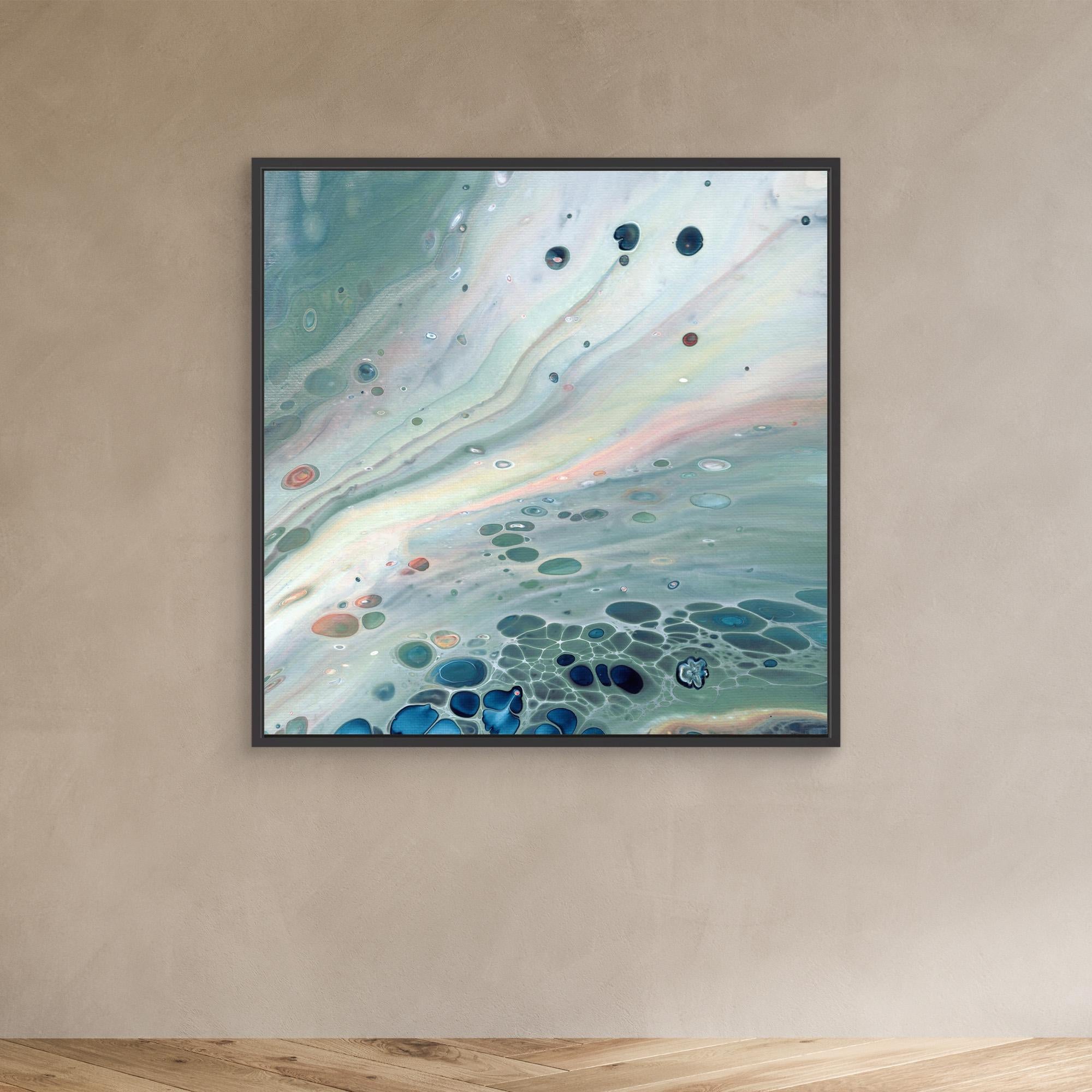 NL Modern Art Wall Art Canvas Print Gentle Pastel 4 in black frame on wall