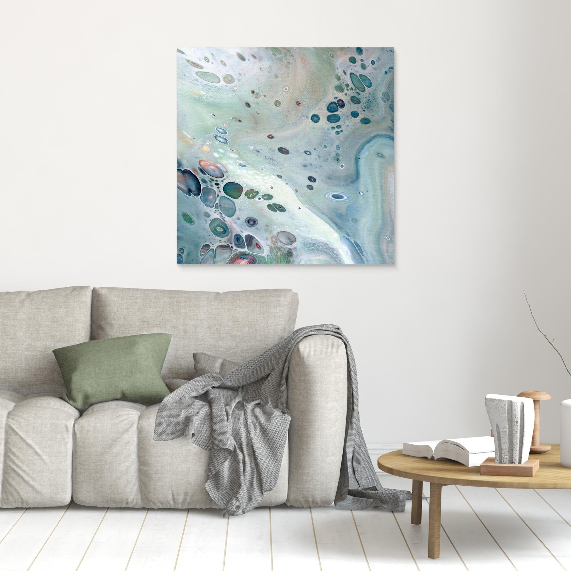 NL modern art Wall Art Unframed Canvas Print Gentle Pastel 3 over grey sofa