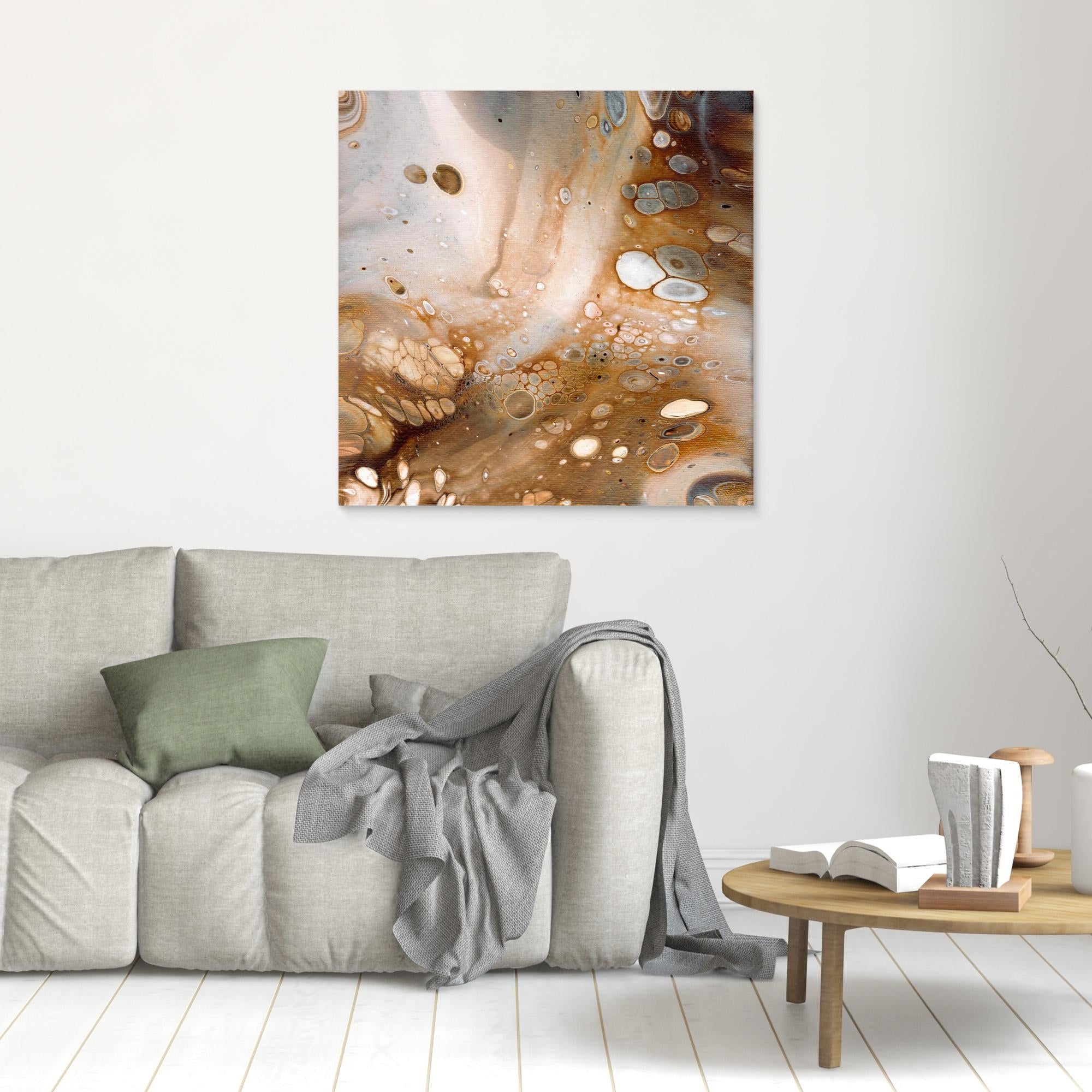 NL Modern Art Art Prints Soothing Neutrals 5 unframed on wall over grey sofa