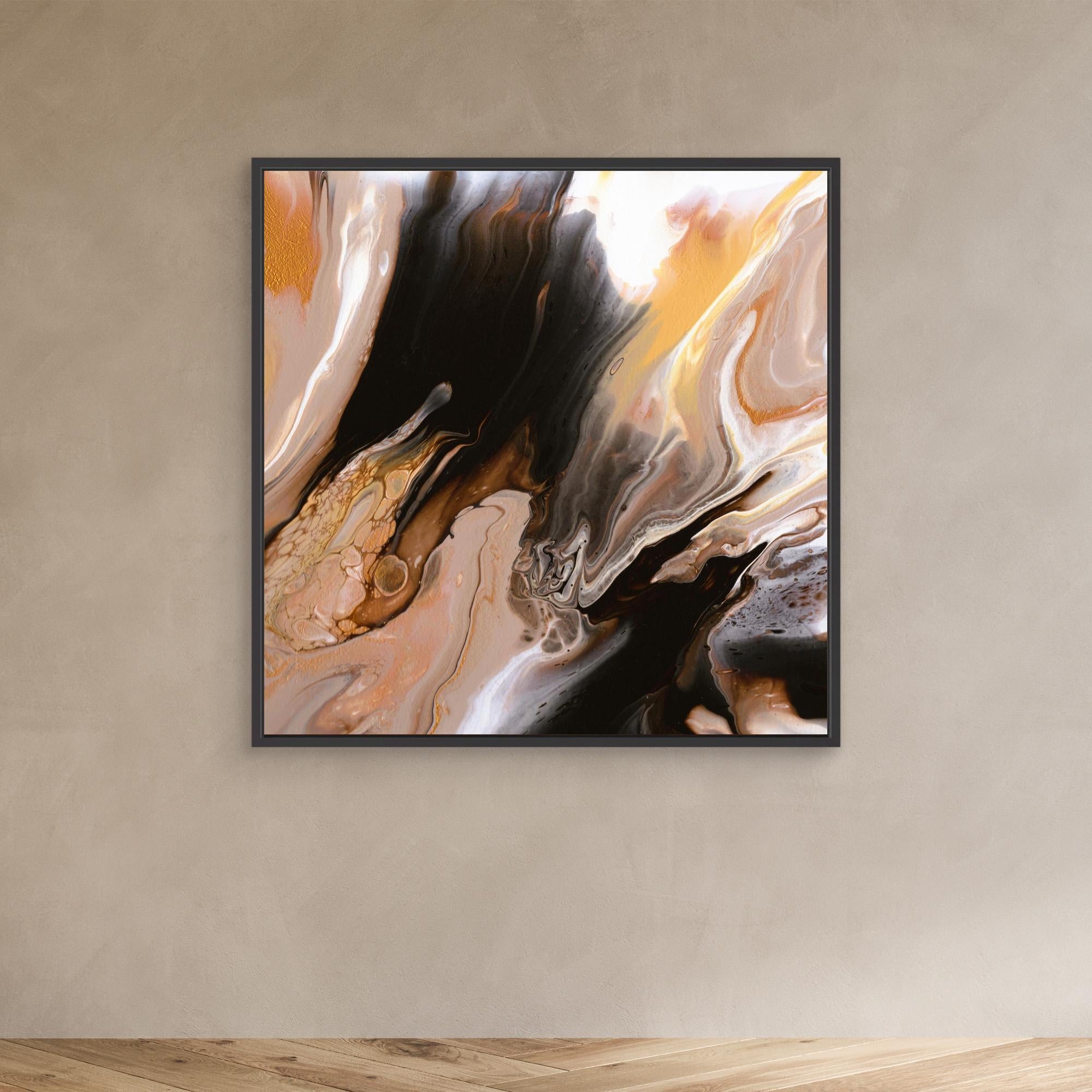 NL modern art Canvas Print Comforting Chocolate Caramel 6 in black frame on wall