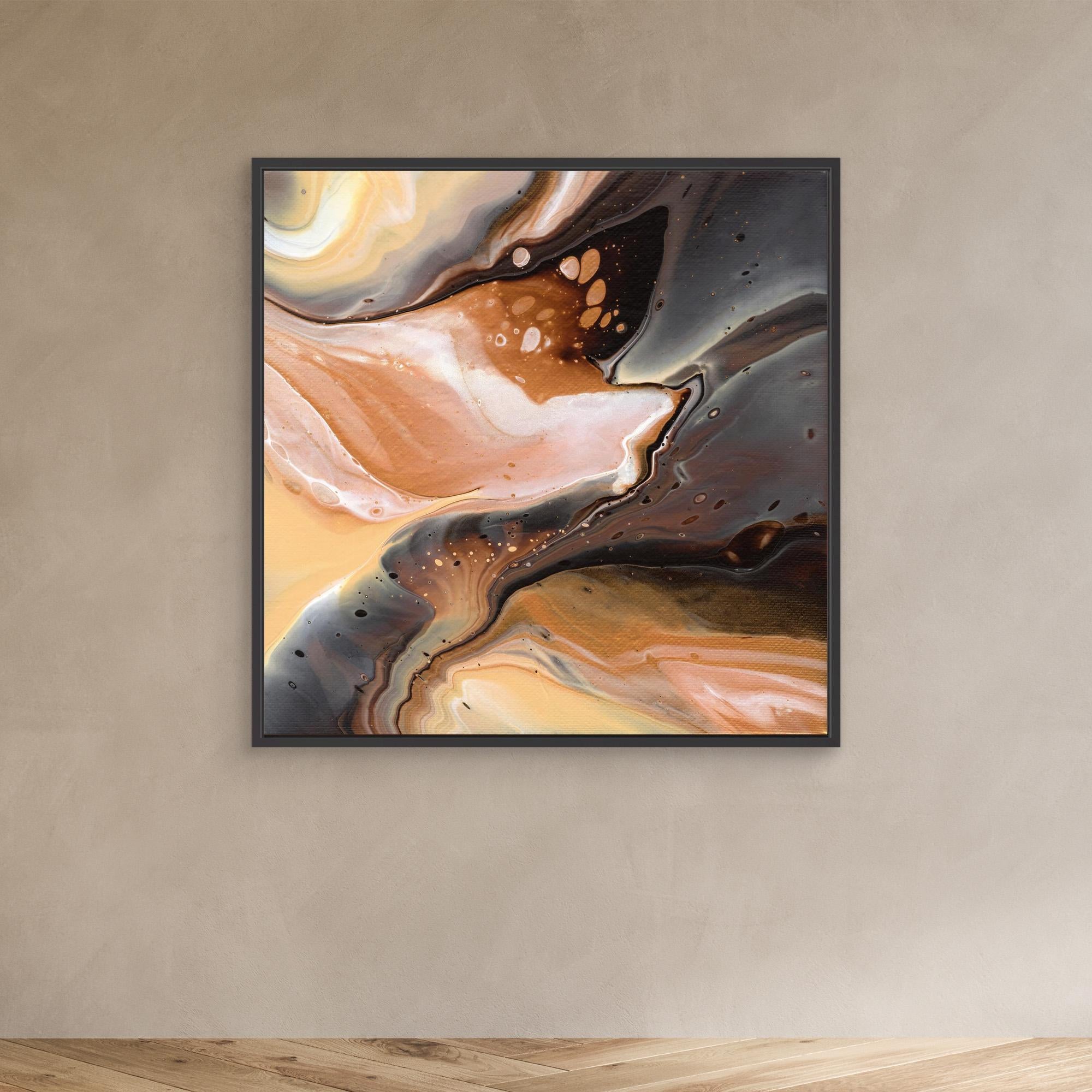NL Modern Art Canvas Print Comforting Chocolate Caramel 3 in black frame on wall