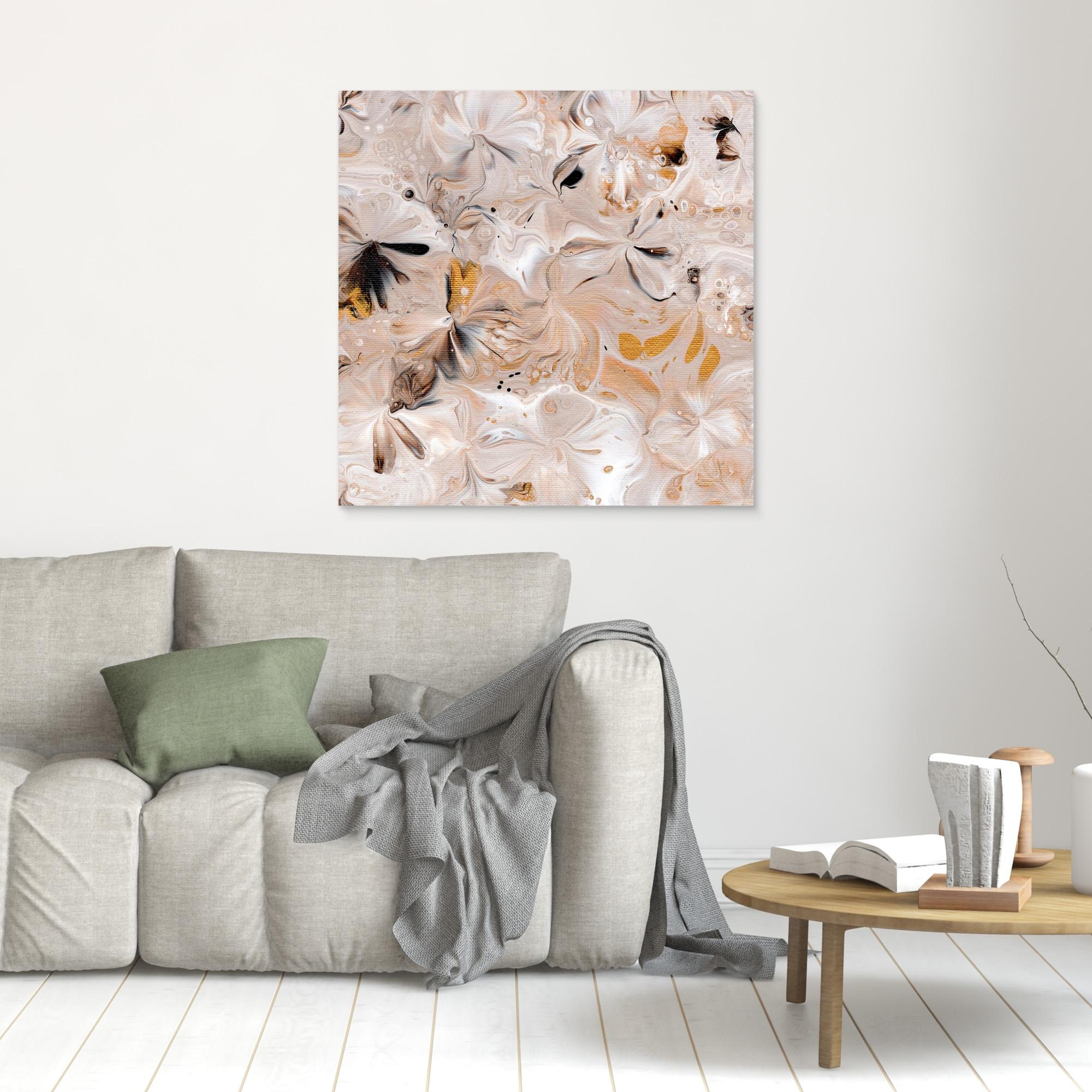 NL modern art Art Prints Soothing Neutrals 3 unframed on wall over grey sofa