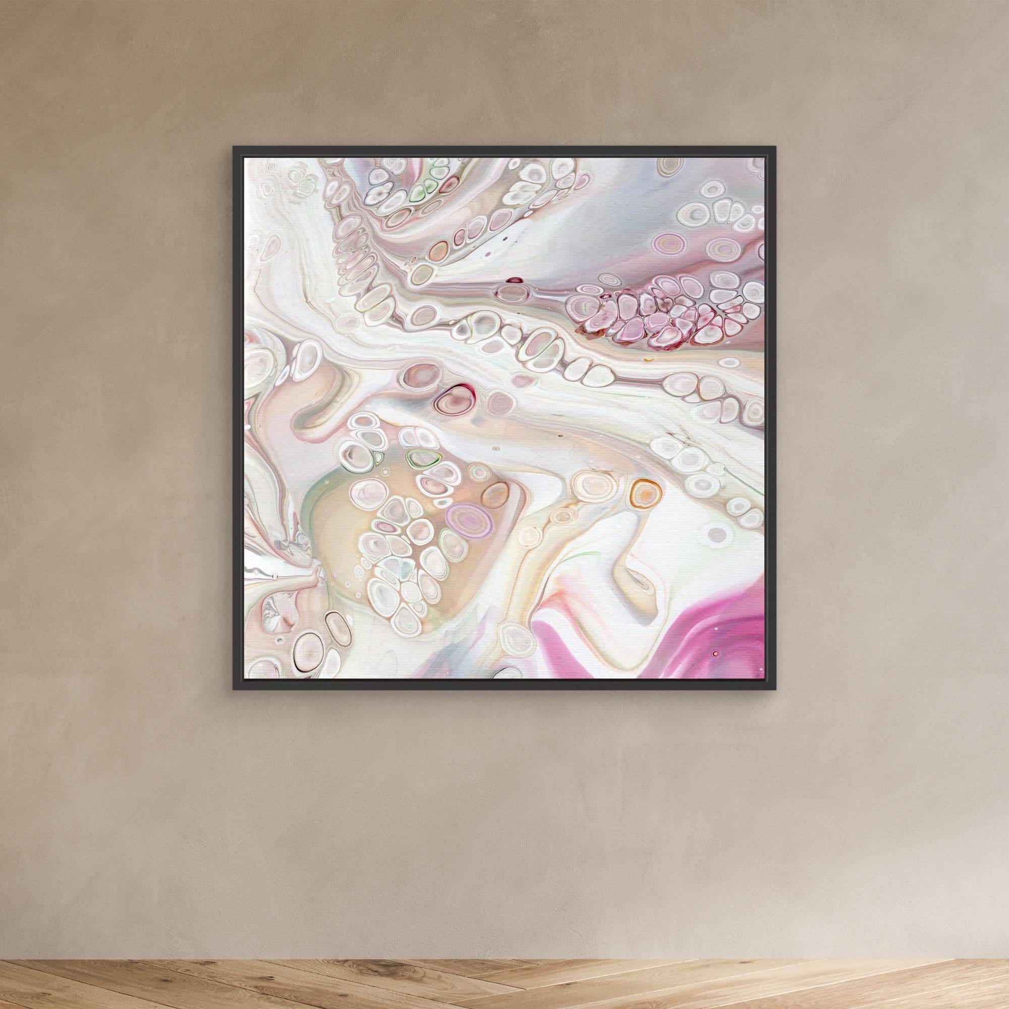 NL Modern Art Canvas Print Soft Tenderness 2 in black frame on wall