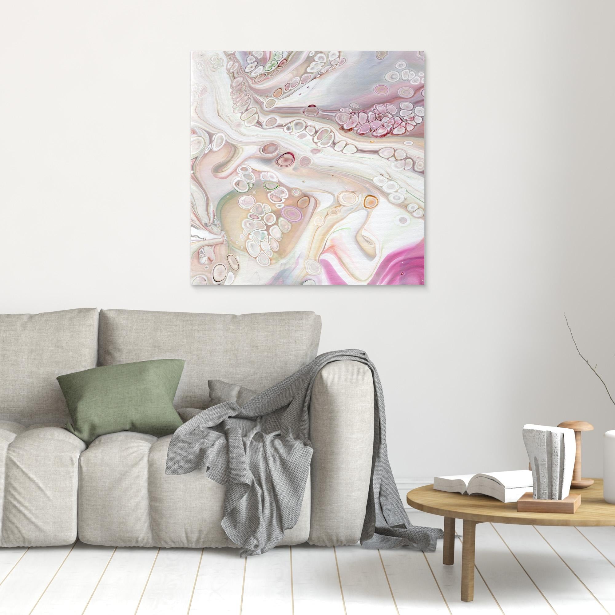 NL Modern Art Unframed Canvas Print Soft Tenderness 2 on wall over grey sofa