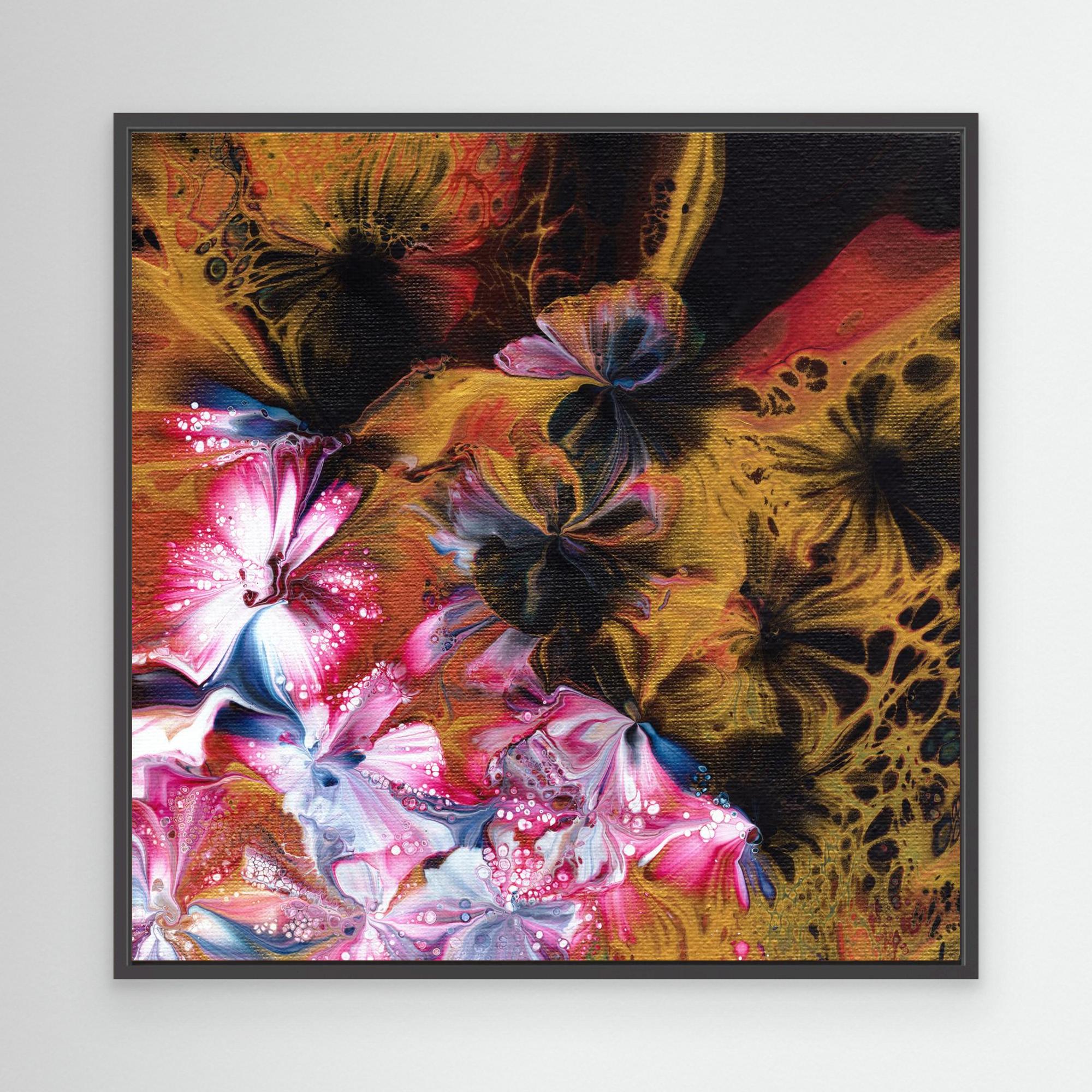 NL Modern Art Wall Art Canvas Print Abstract Floral 5 in black frame