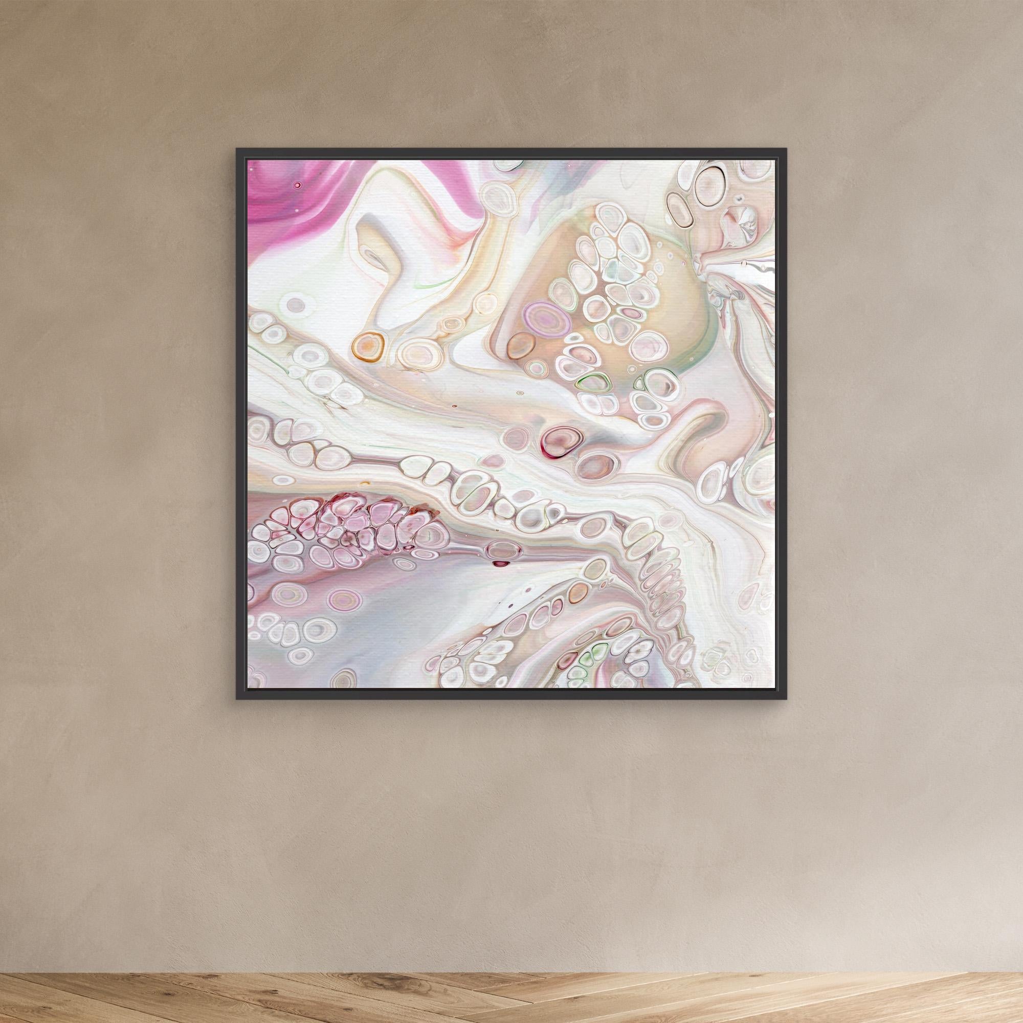 NL Modern Art Canvas Print Soft Tenderness 1 in black frame on wall