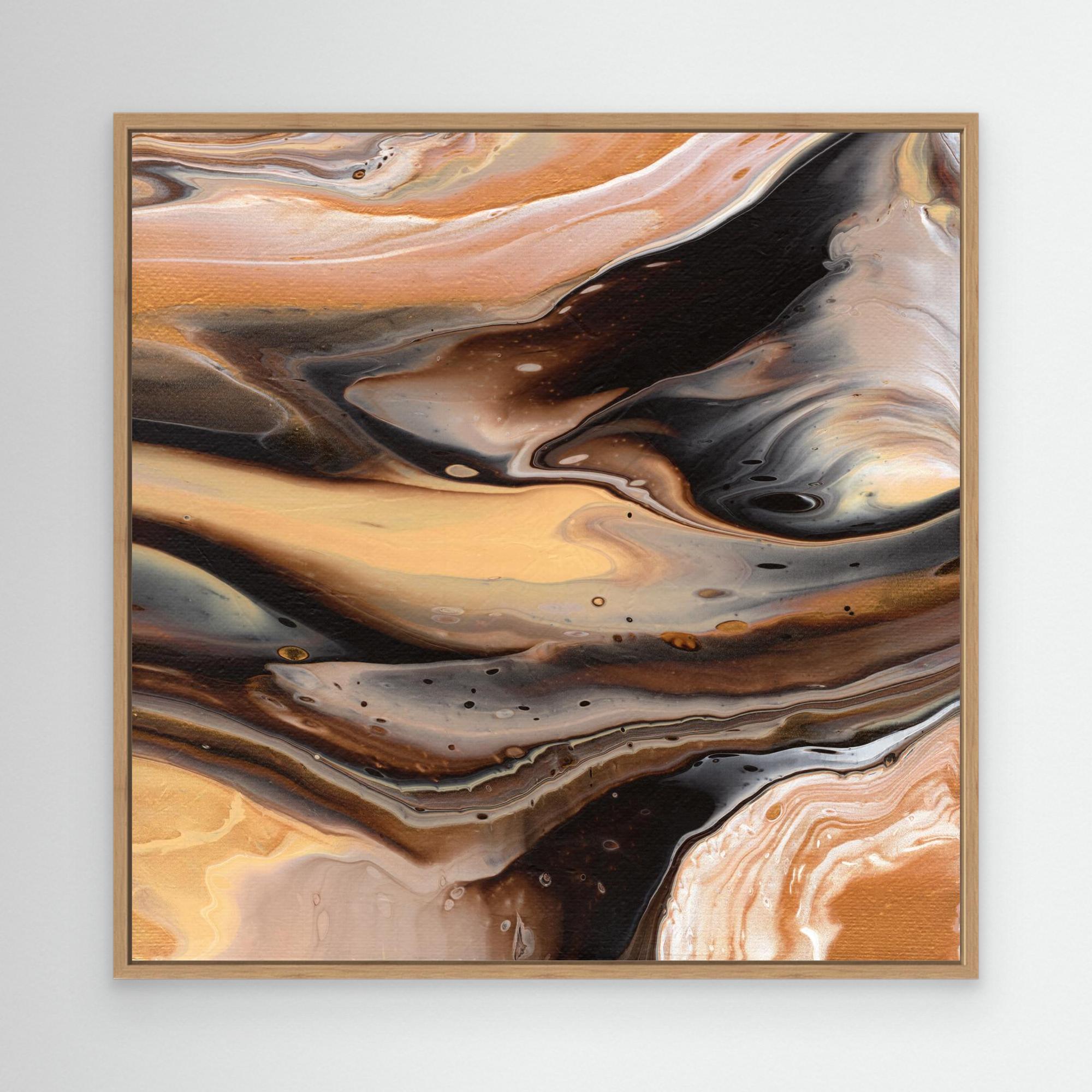 NL Modern Art Canvas Print Comforting Chocolate Caramel 1 in oak frame