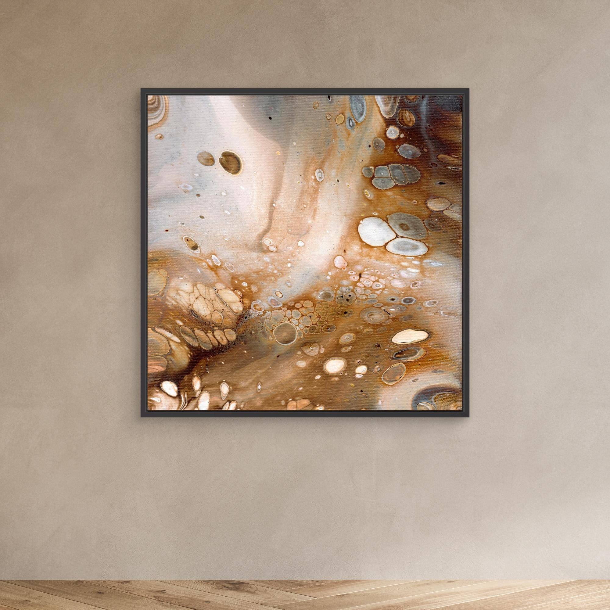 NL Modern Art Art Prints Soothing Neutrals 5 in black frame on wall