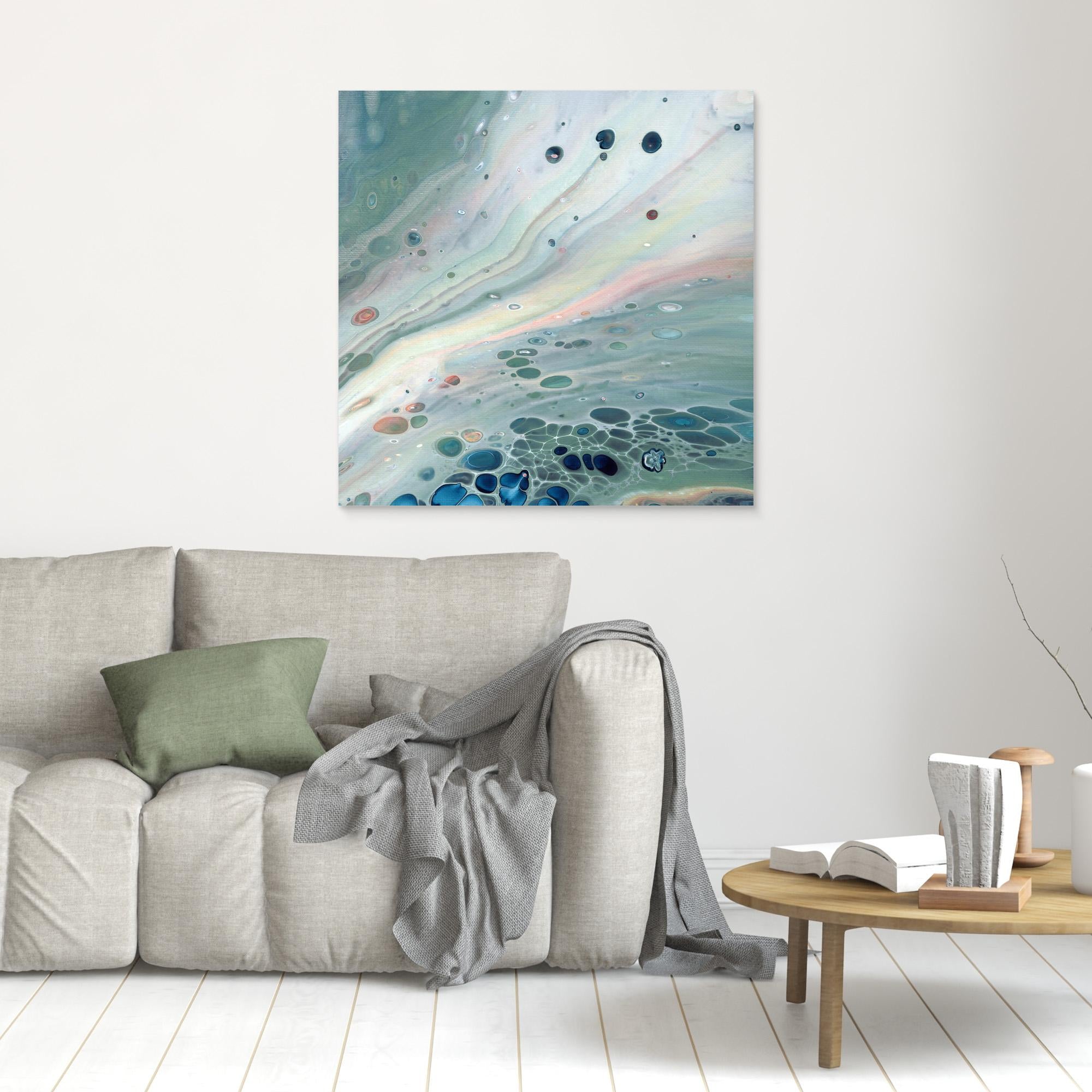 NL Modern Art Wall Art Canvas Print Gentle Pastel 4 with no frame over grey sofa