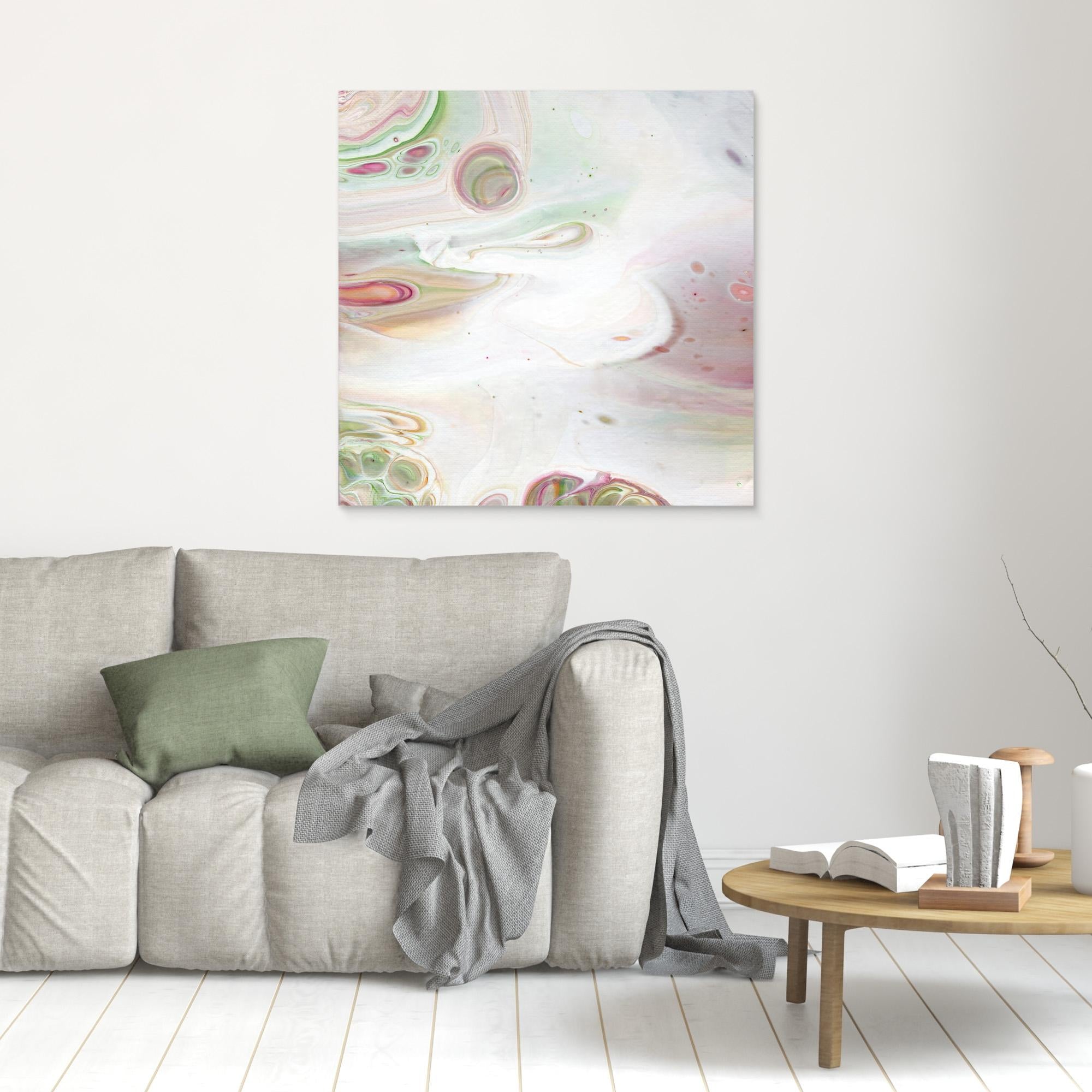 NL Modern Art Unframed Canvas Print Soft Tenderness 6 on wall over grey sofa
