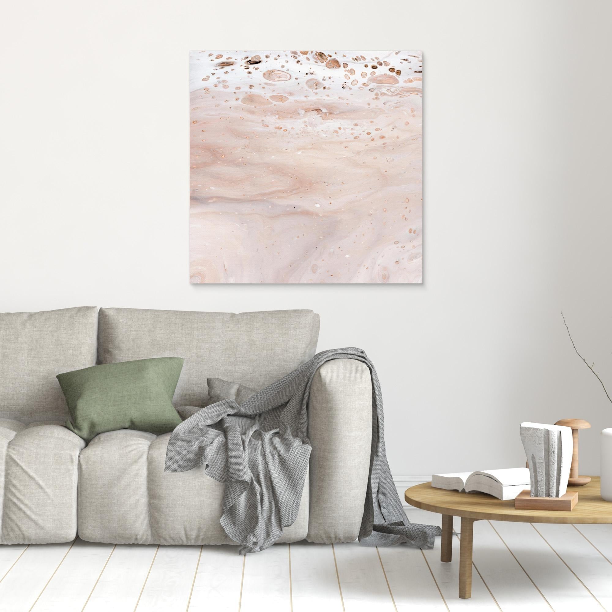 NL modern art Art Prints Soothing Neutrals 1 Unframed on wall over grey sofa