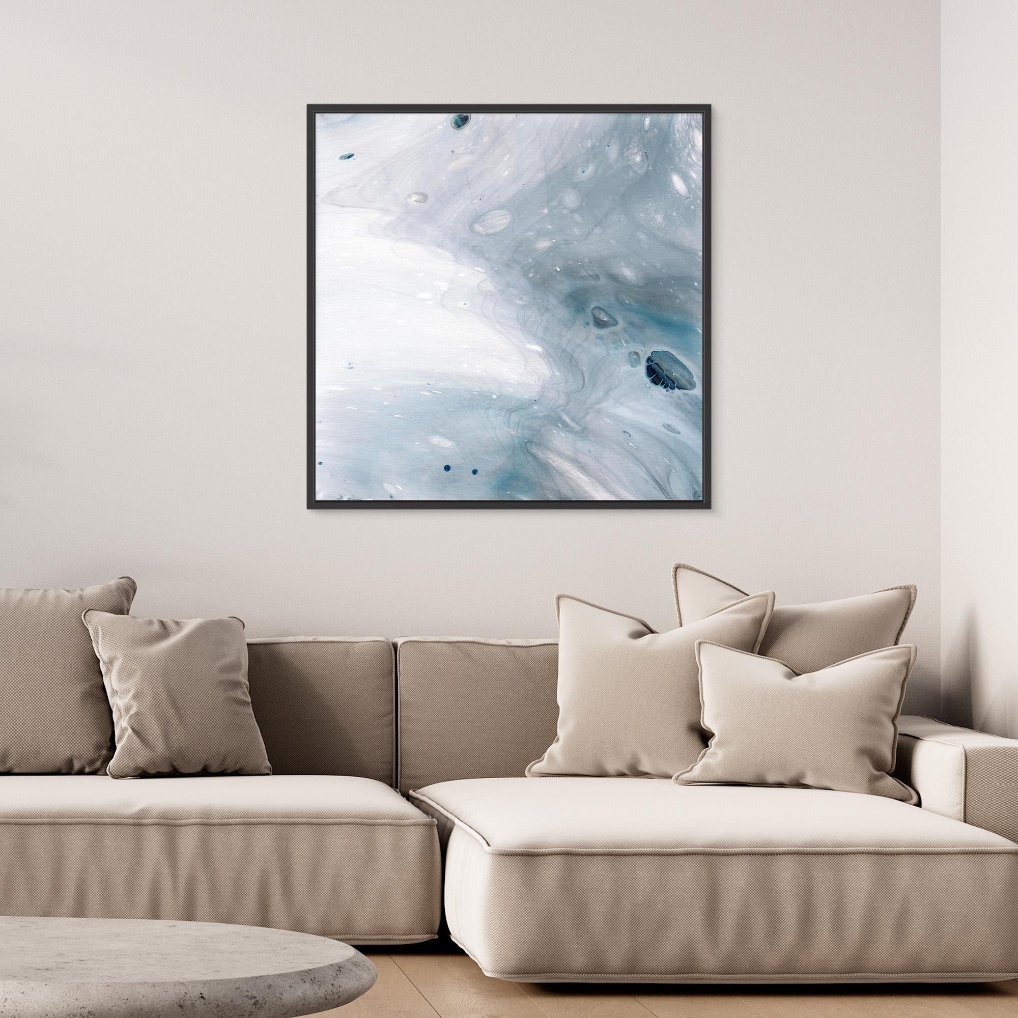 NL Modern Art Wall Art Canvas Print Gentle Pastel 5 in black frame over comfy sofa