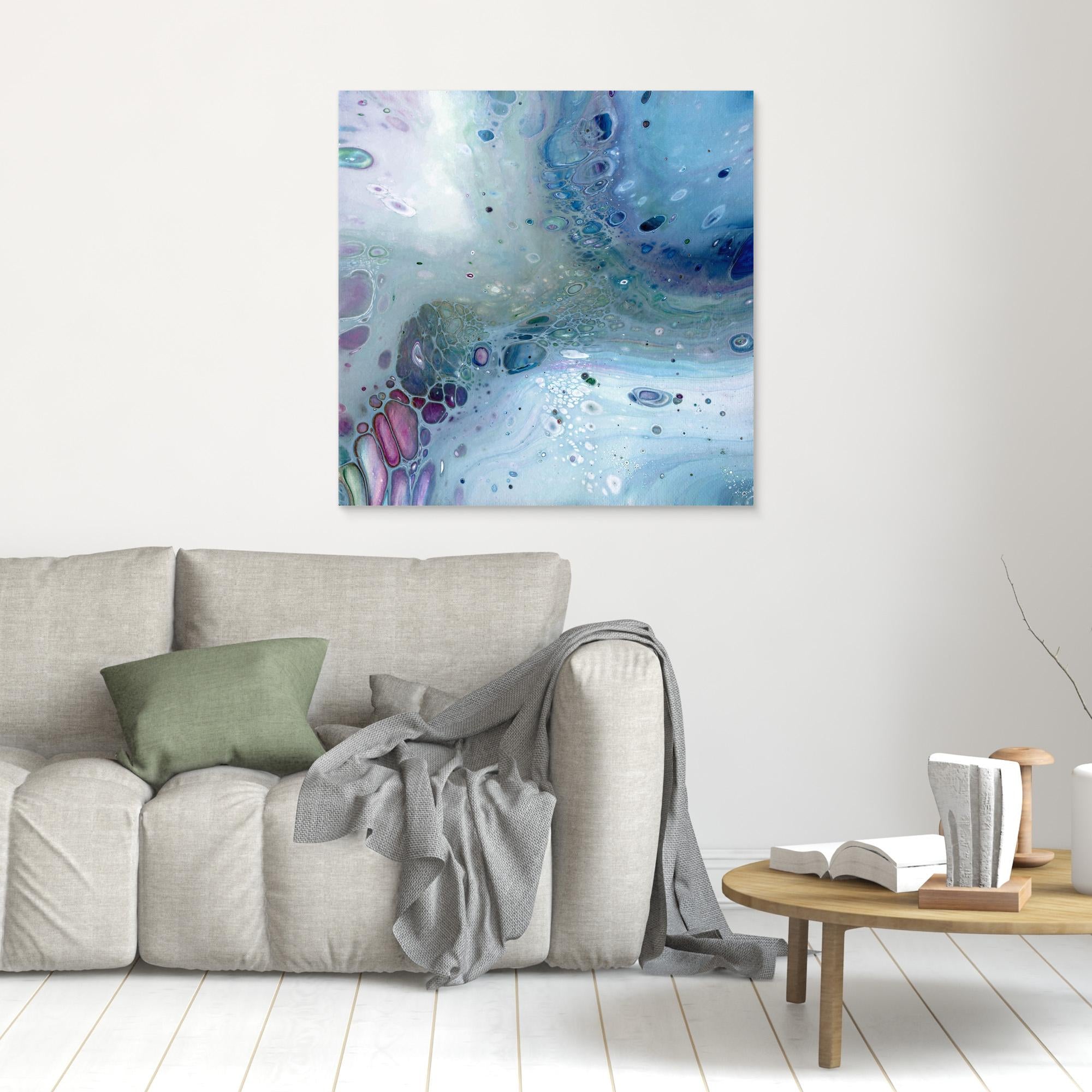 NL modern art Wall Art Unframed Canvas Print Gentle Pastel 1 over grey sofa