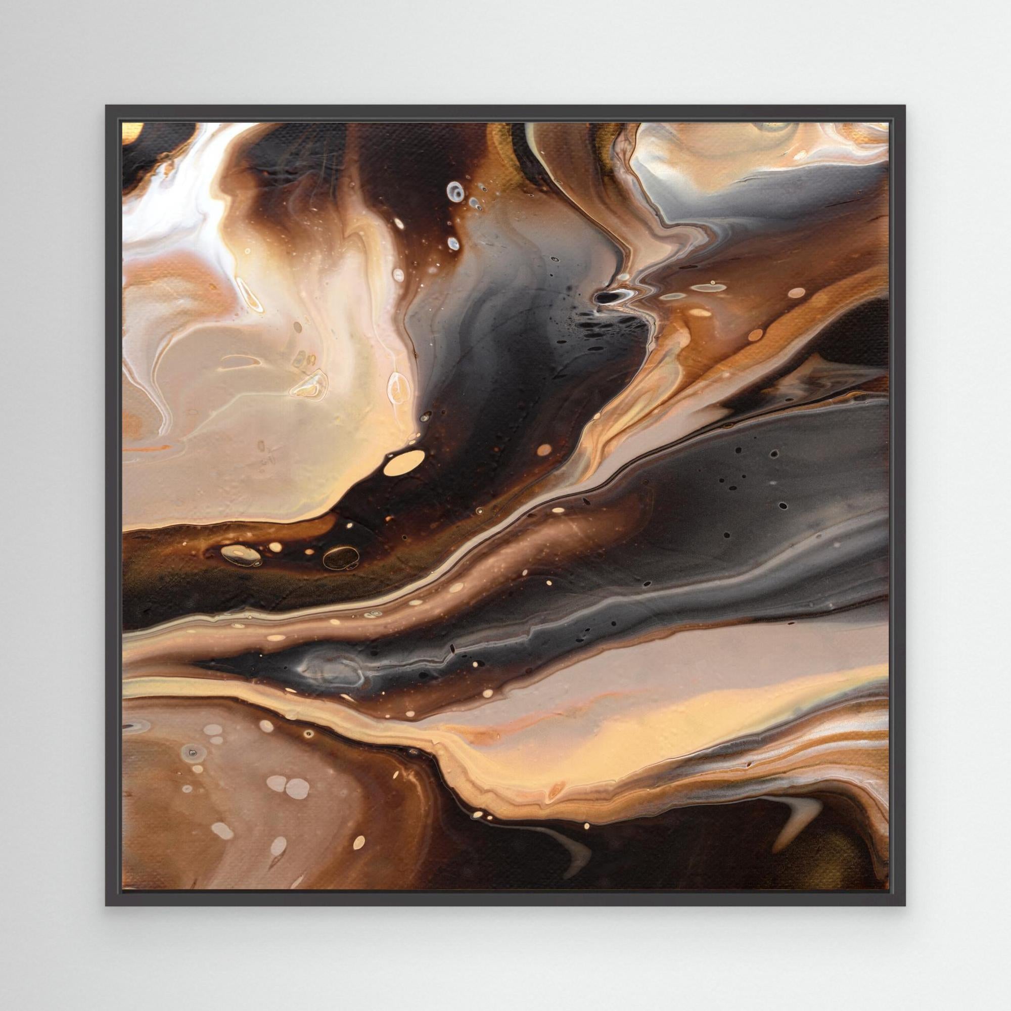 NL Modern Art Canvas Print Comforting Chocolate Caramel 2 in black frame
