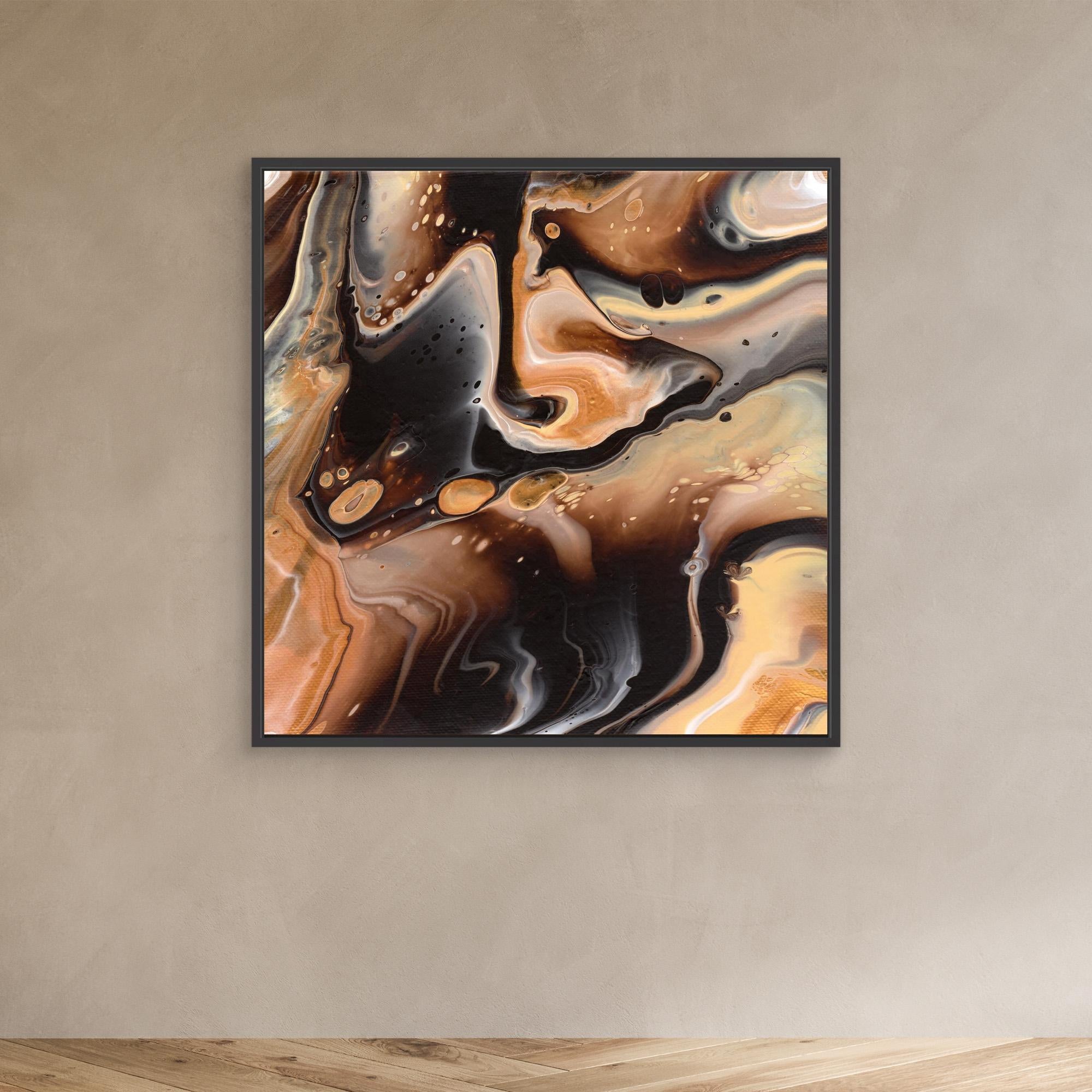 NL modern art Canvas Print Comforting Chocolate Caramel 5 in black frame on wall